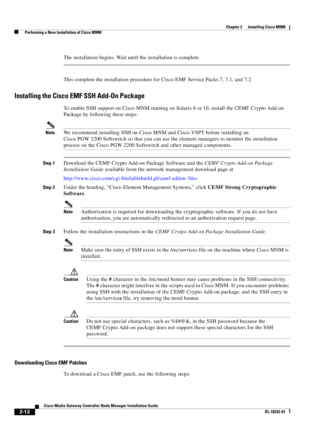 Cisco Systems Media Gateway Controller Node Manager manual Installing the Cisco EMF SSH Add-On Package 