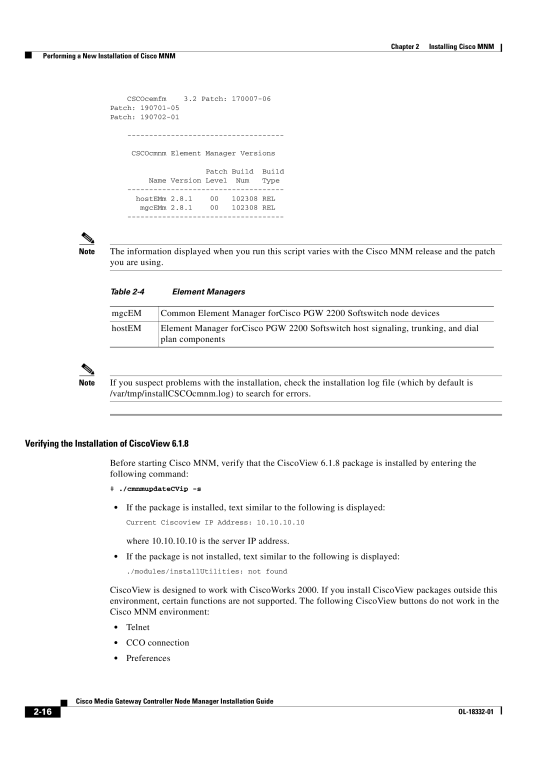 Cisco Systems Media Gateway Controller Node Manager manual Verifying the Installation of CiscoView 