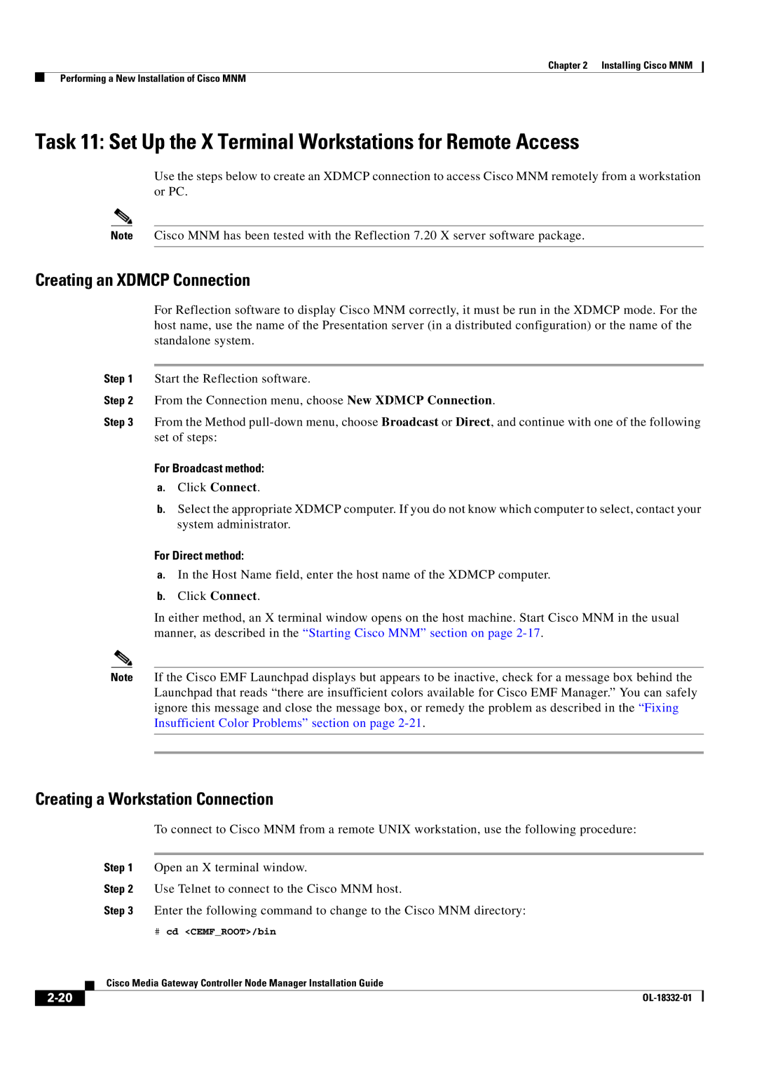 Cisco Systems Media Gateway Controller Node Manager manual Creating an Xdmcp Connection, Creating a Workstation Connection 