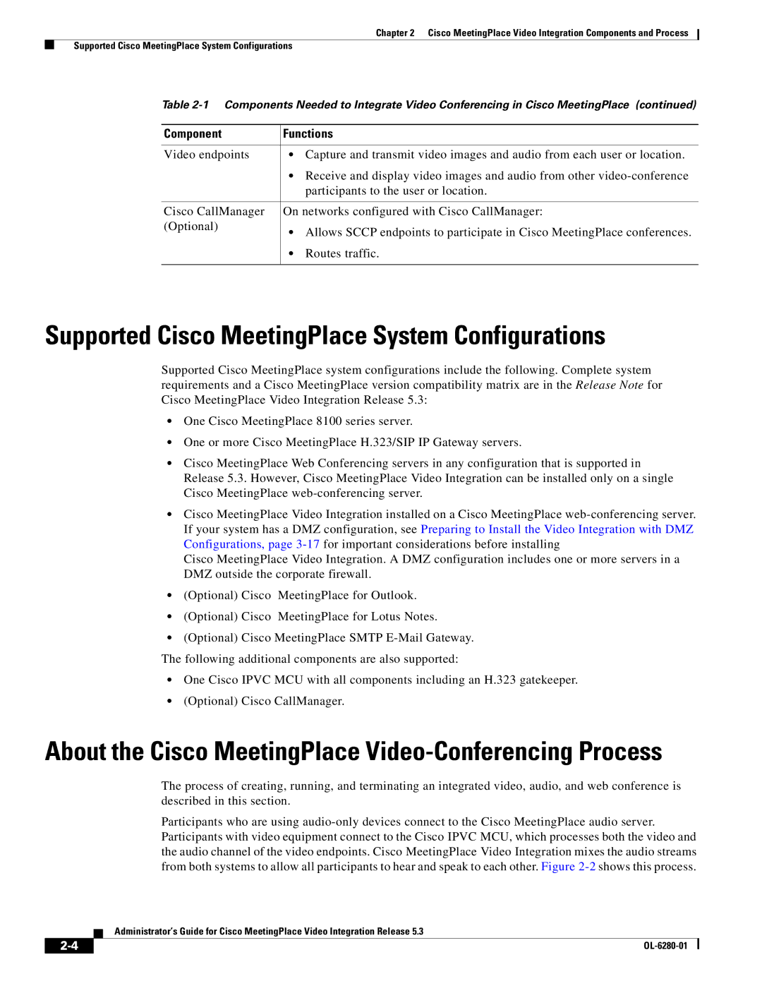 Cisco Systems MeetingPlace Video Integration manual Supported Cisco MeetingPlace System Configurations 