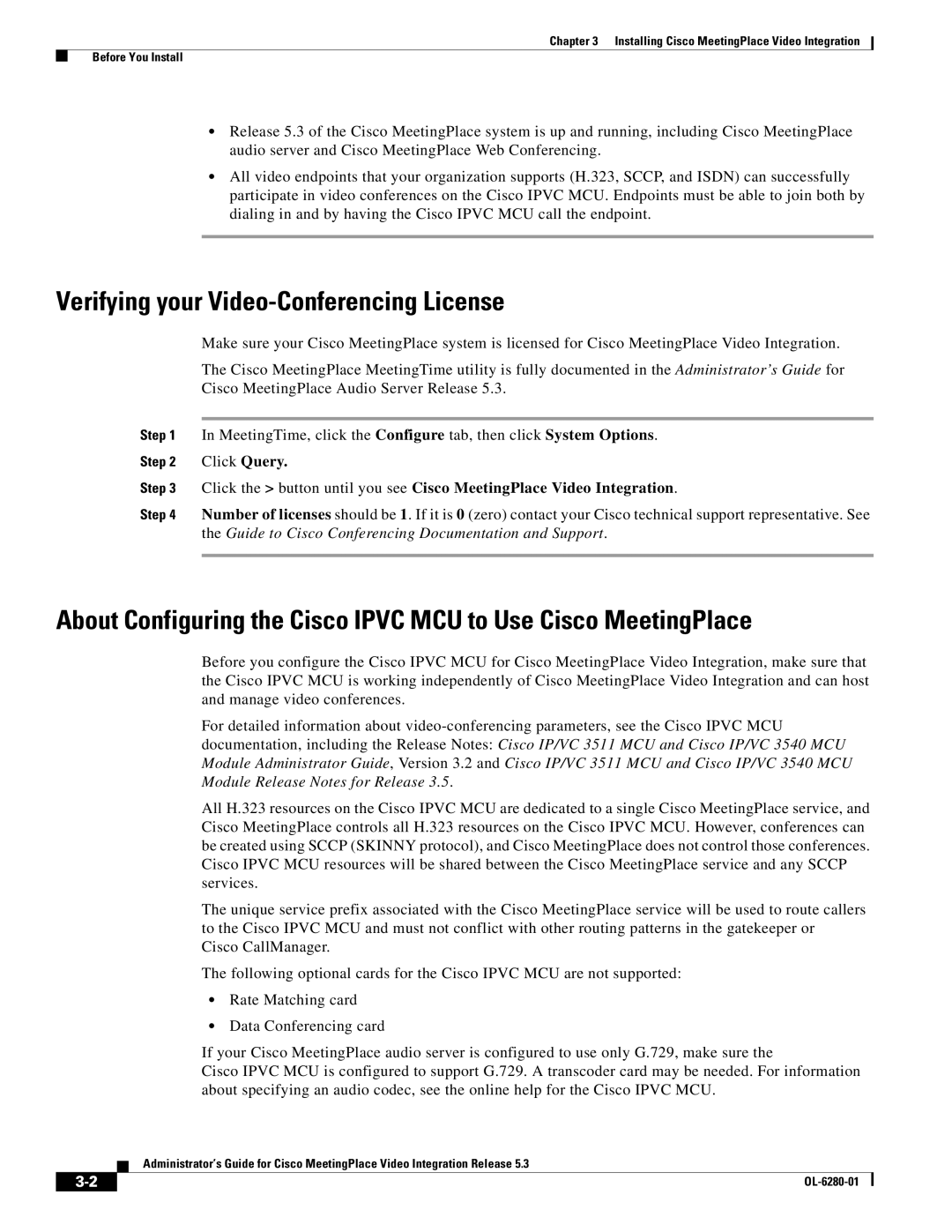 Cisco Systems MeetingPlace Video Integration manual Verifying your Video-Conferencing License 