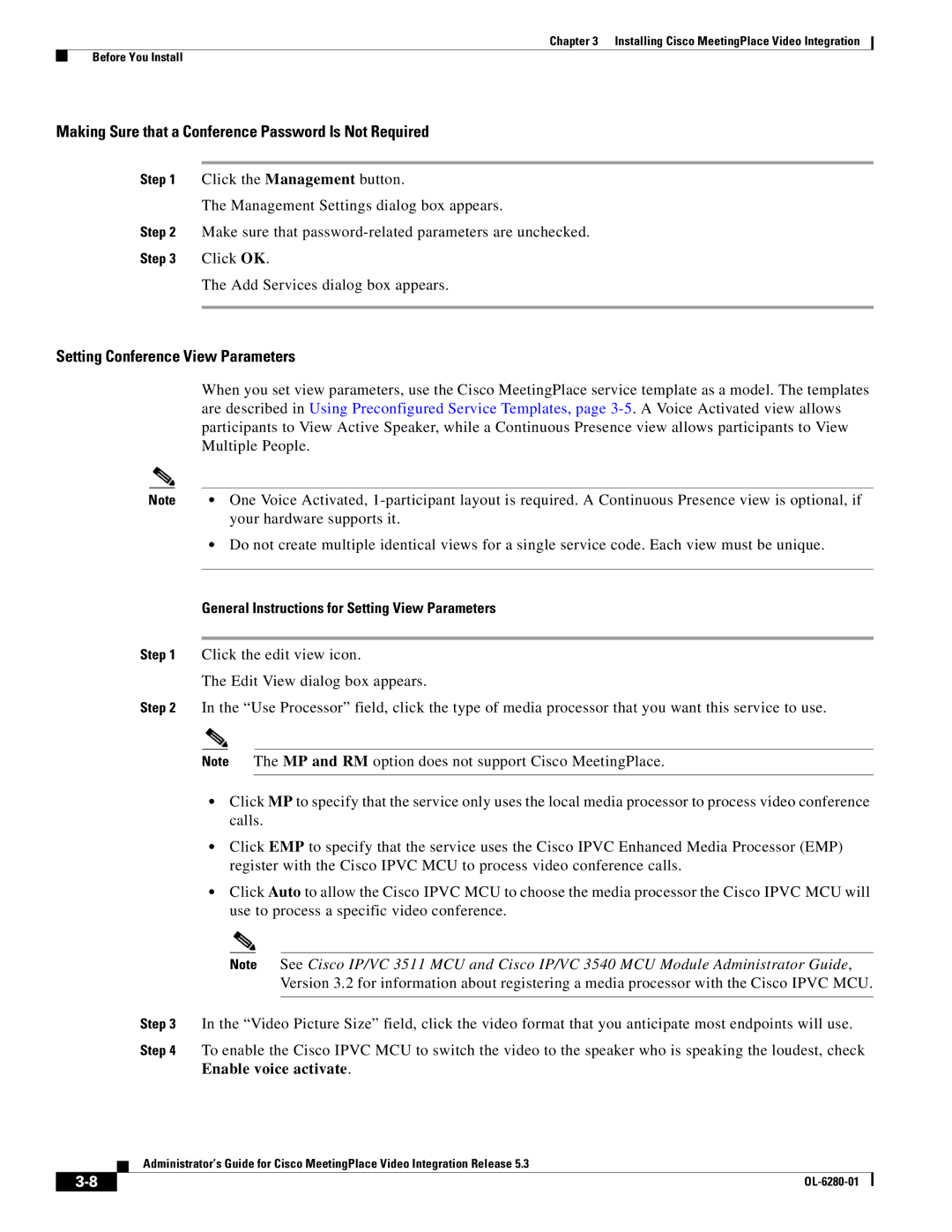 Cisco Systems MeetingPlace Video Integration manual Making Sure that a Conference Password Is Not Required 