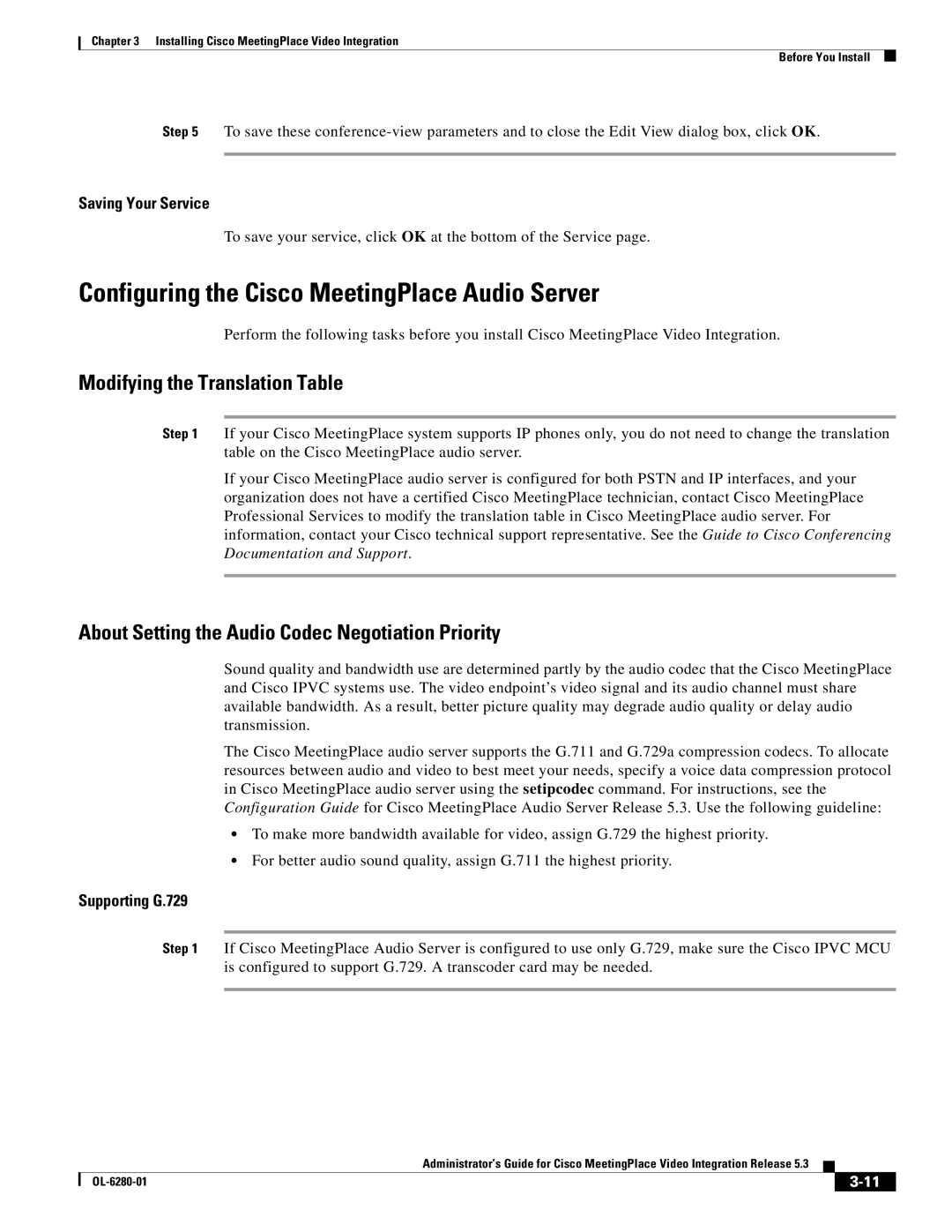 Cisco Systems MeetingPlace Video Integration manual Configuring the Cisco MeetingPlace Audio Server 