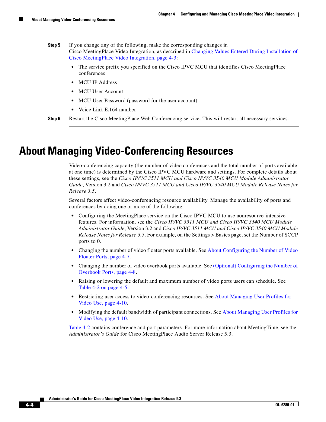 Cisco Systems MeetingPlace Video Integration manual About Managing Video-Conferencing Resources 