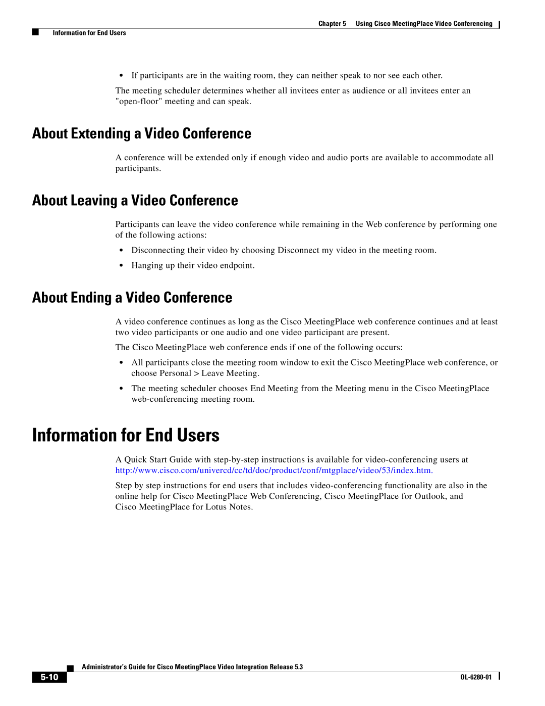 Cisco Systems MeetingPlace Video Integration manual Information for End Users, About Extending a Video Conference 