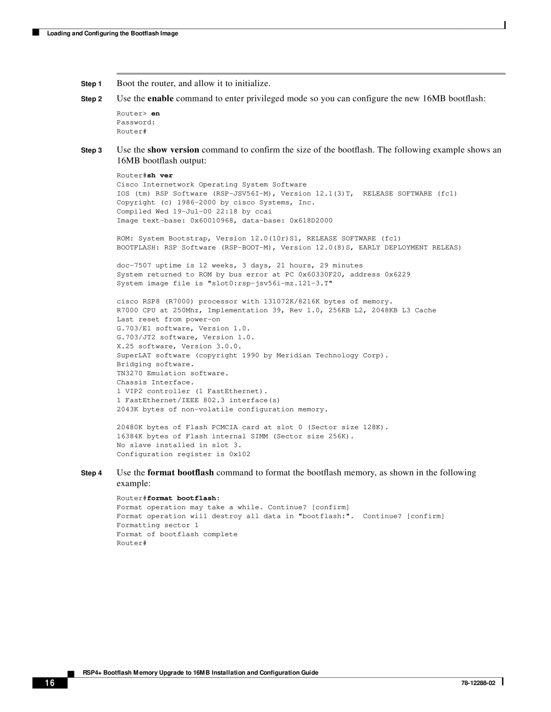 Cisco Systems MEM-16F-RSP4+= manual Router#format bootflash 