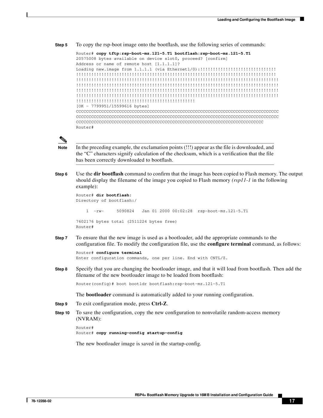 Cisco Systems MEM-16F-RSP4+= manual New bootloader image is saved in the startup-config 