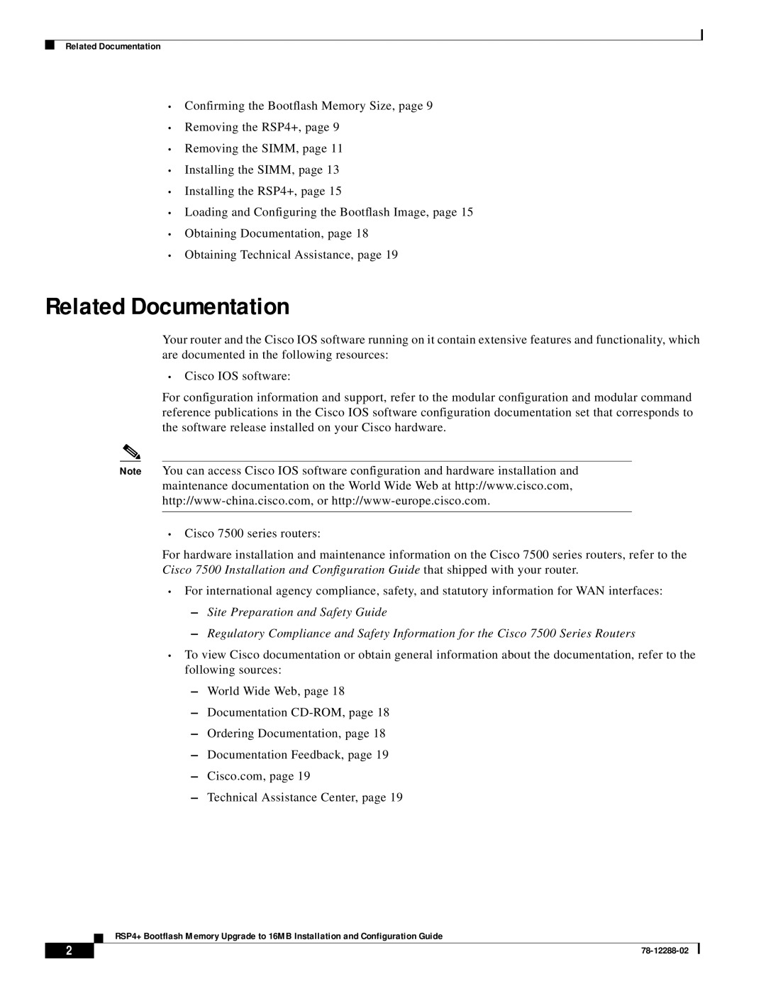 Cisco Systems MEM-16F-RSP4+= manual Related Documentation 