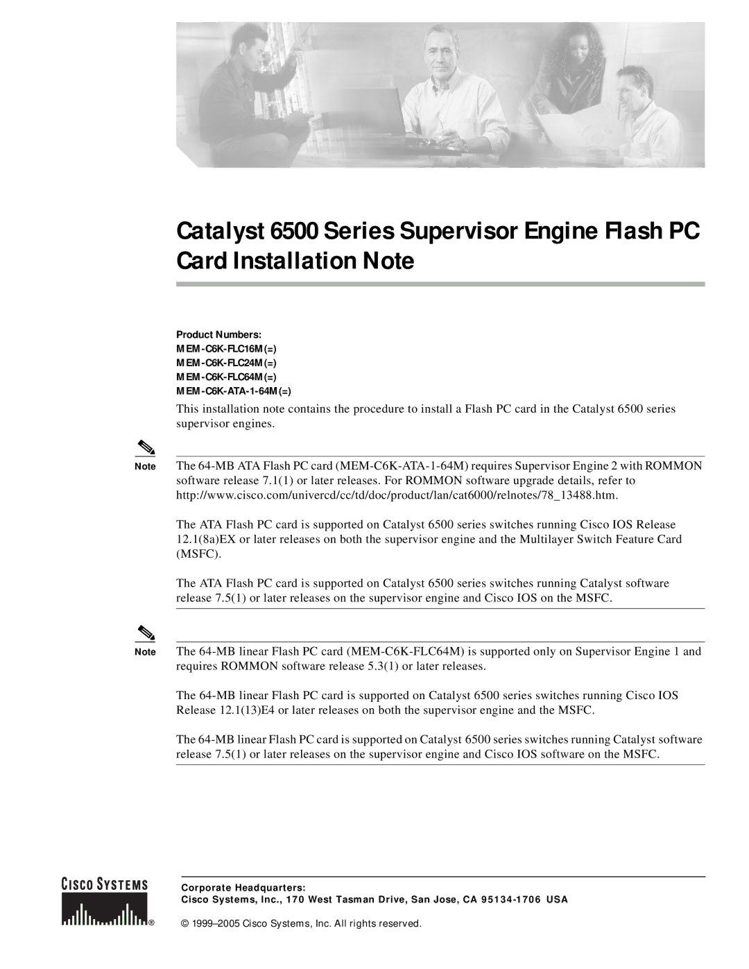 Cisco Systems MEM-C6K-ATA-1-64M( manual MEM-C6K-FLC16M= MEM-C6K-FLC24M= MEM-C6K-FLC64M= 