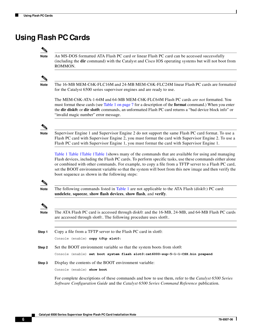 Cisco Systems MEM-C6K-ATA-1-64M(, MEM-C6K-FLC64M, MEM-C6K-FLC16M, MEM-C6K-FLC24M manual Using Flash PC Cards, Rommon 