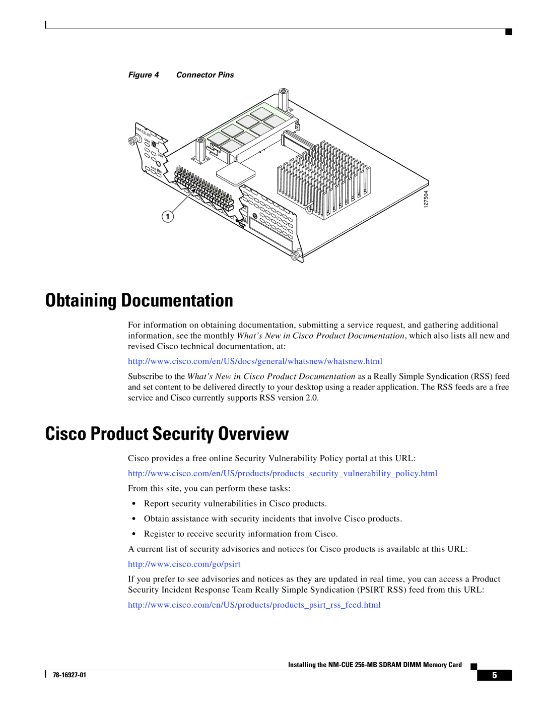 Cisco Systems MEMCUE-256D= installation instructions Obtaining Documentation, Cisco Product Security Overview 