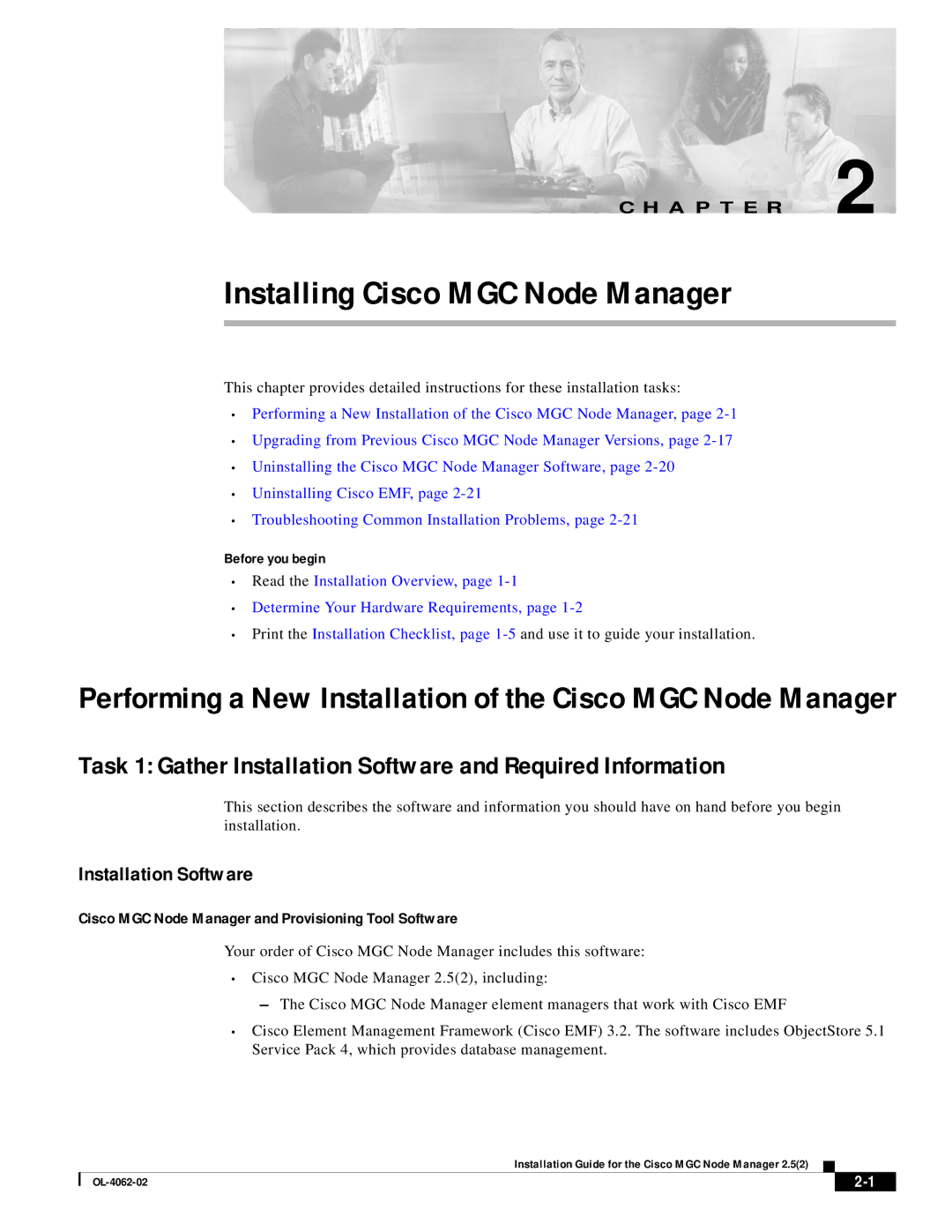 Cisco Systems MGC Node Manager manual Installation Software, Before you begin 