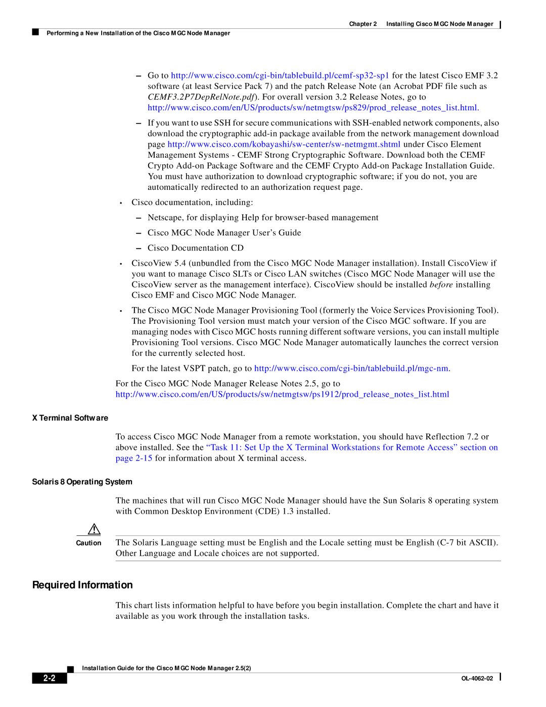 Cisco Systems MGC Node Manager manual Required Information, Terminal Software 