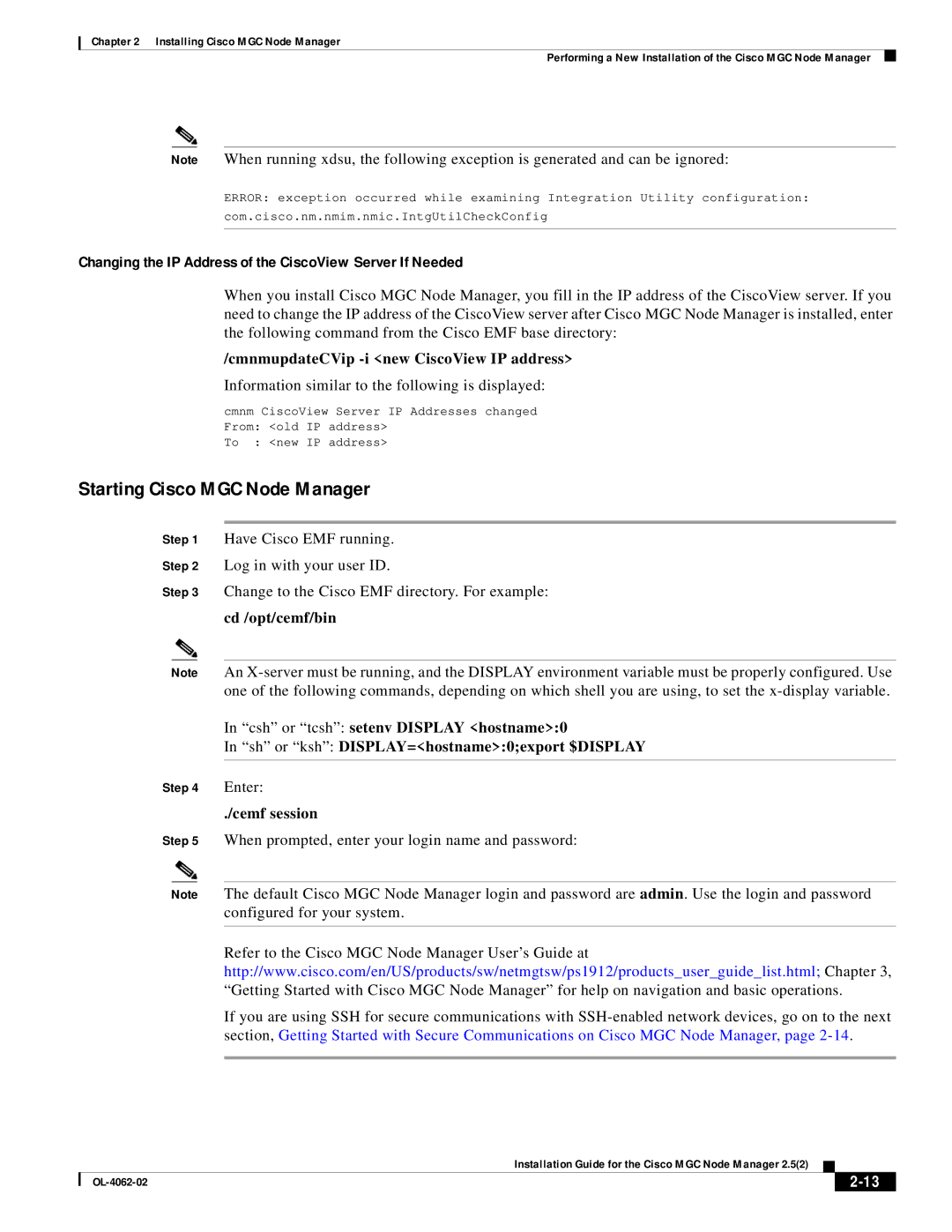 Cisco Systems manual Starting Cisco MGC Node Manager 