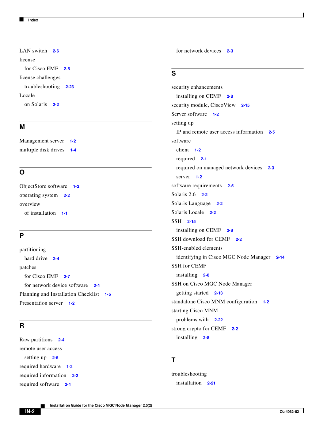 Cisco Systems MGC Node Manager manual IN-2 