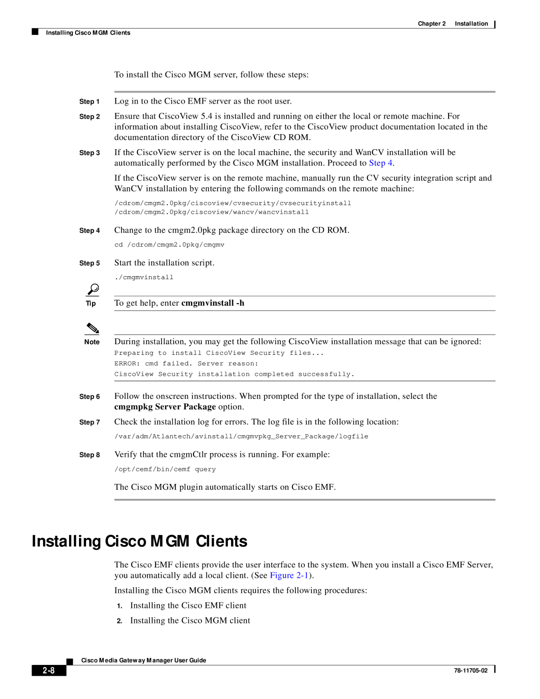 Cisco Systems MGX 8000 manual Installing Cisco MGM Clients 