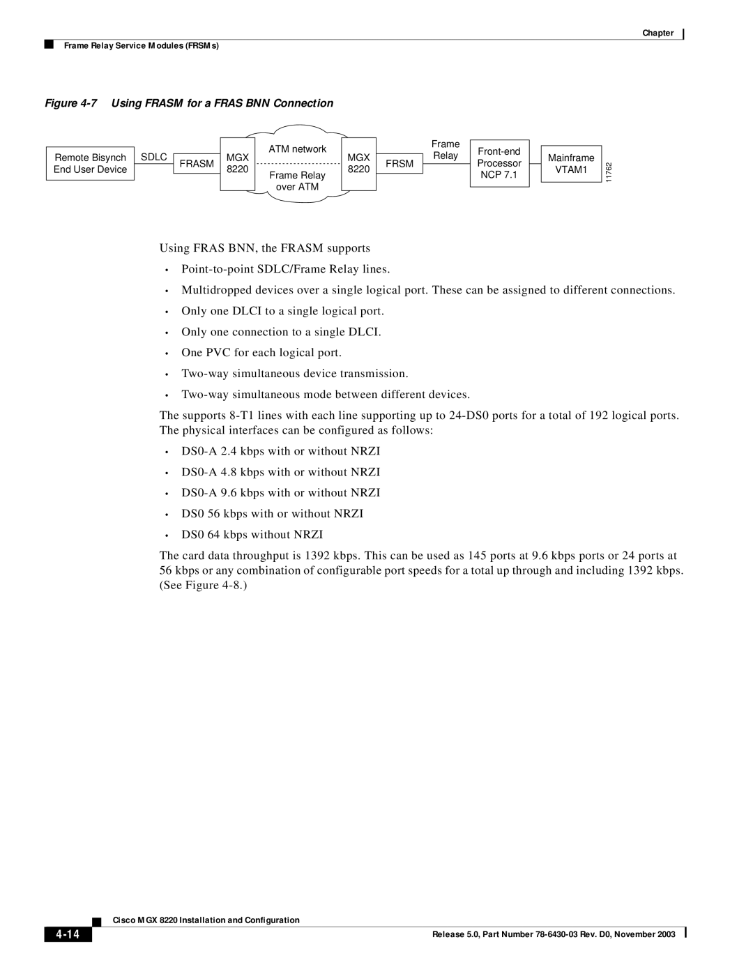 Cisco Systems MGX 8220 manual Using Frasm for a Fras BNN Connection 