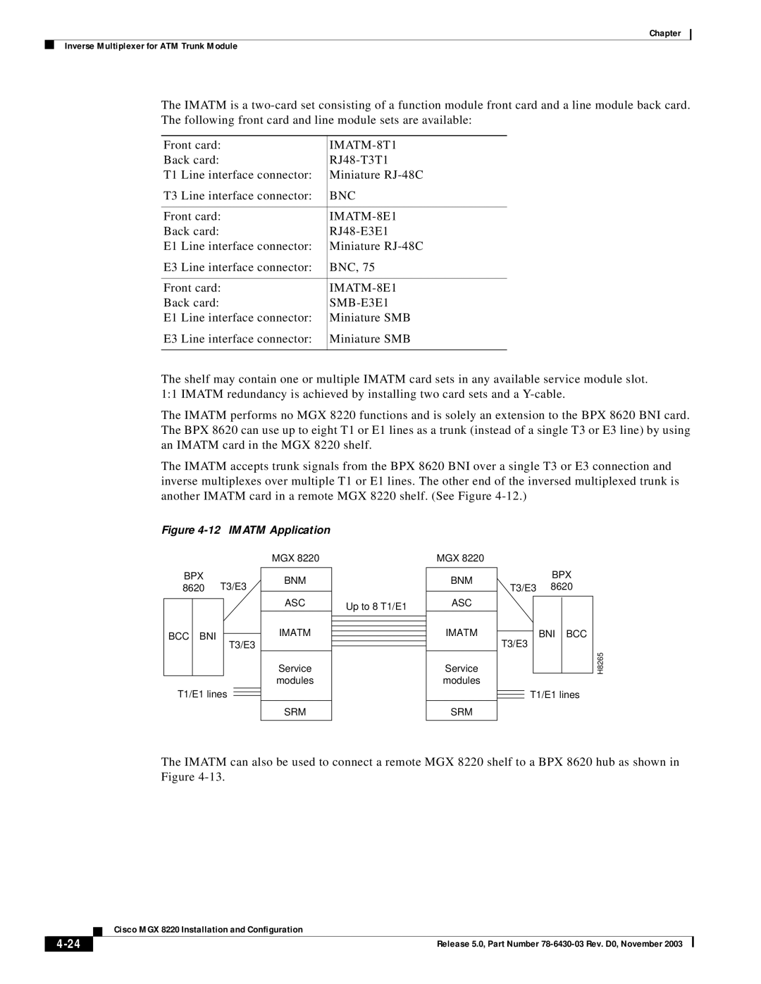 Cisco Systems MGX 8220 manual IMATM-8T1, Bnc, IMATM-8E1, SMB-E3E1 