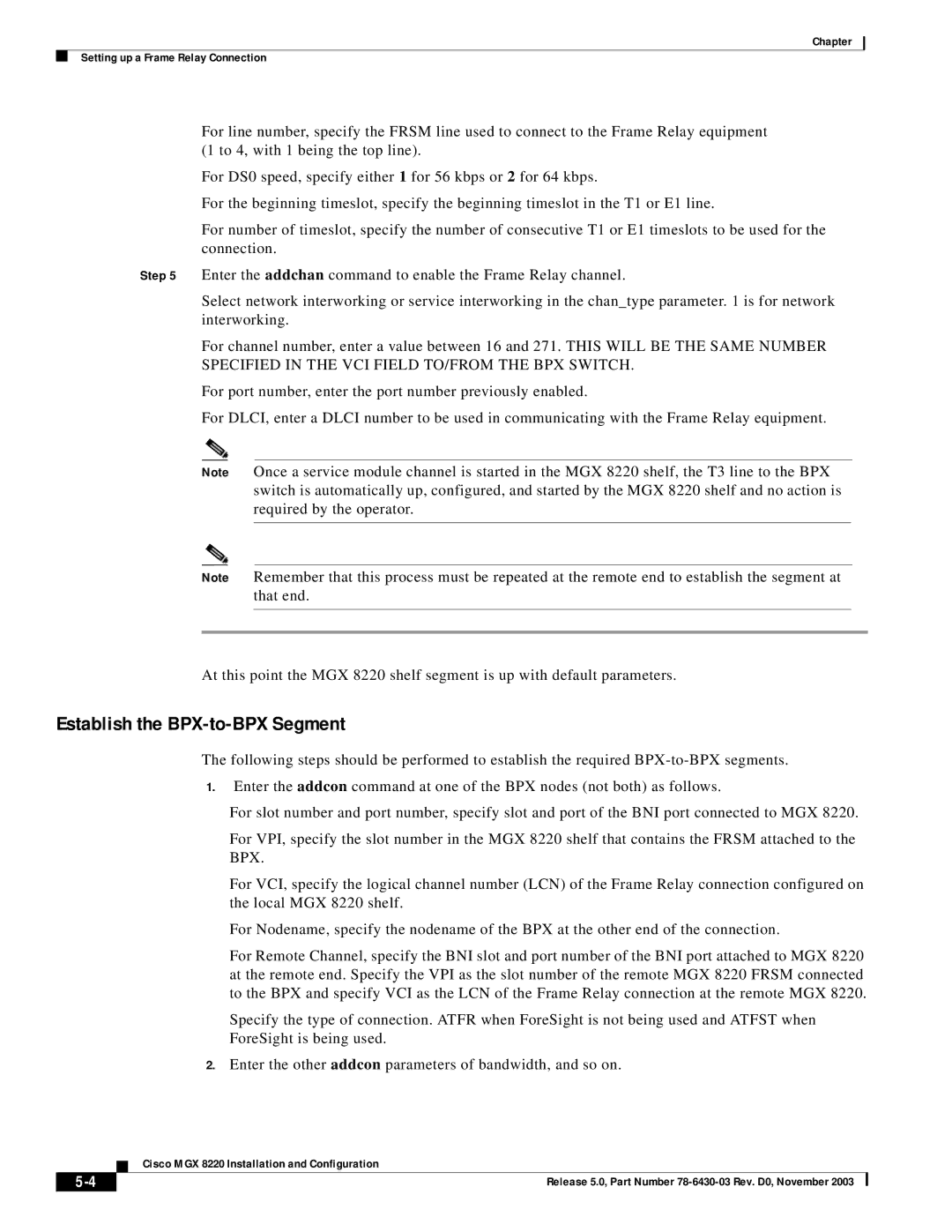 Cisco Systems MGX 8220 manual Establish the BPX-to-BPX Segment 