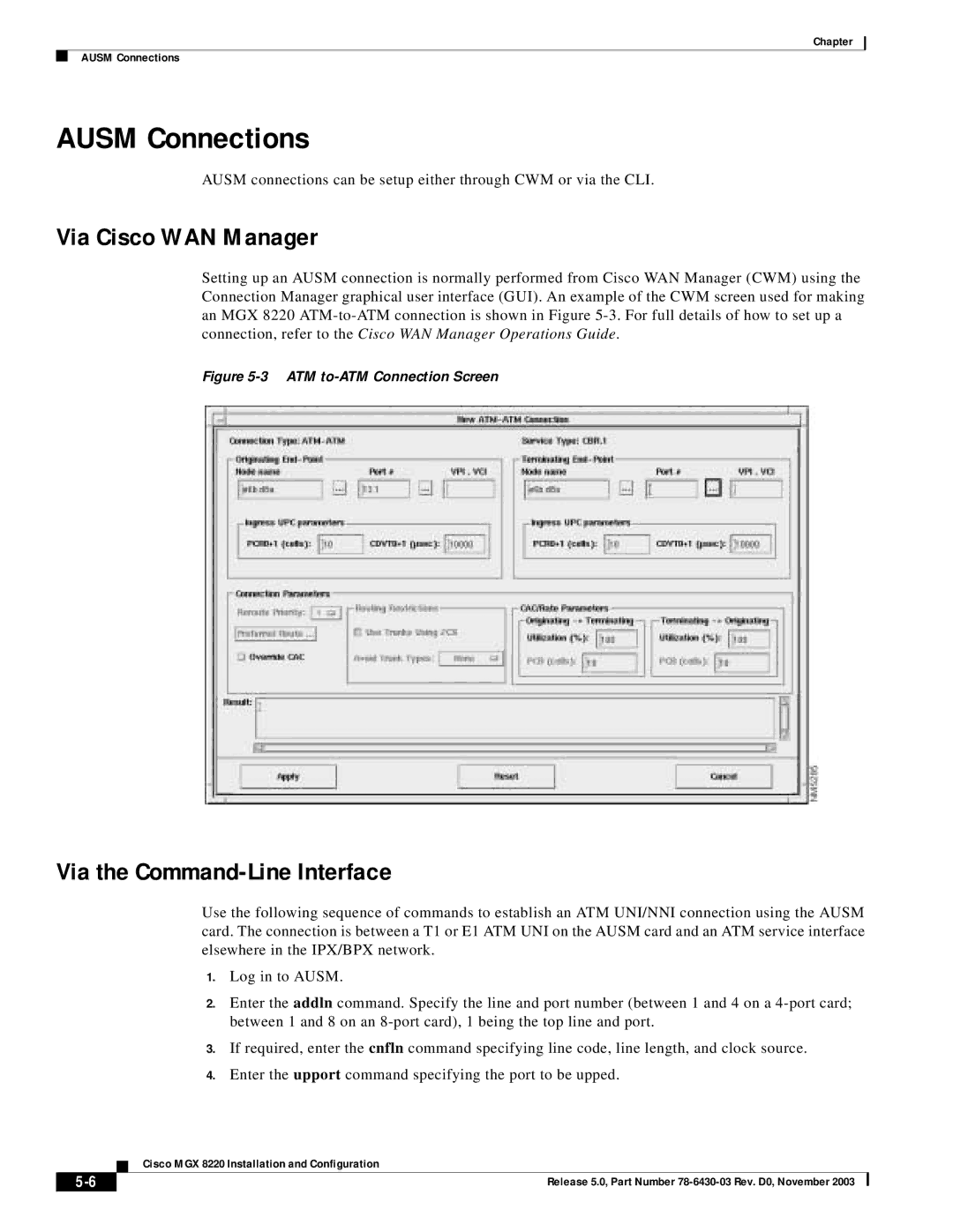 Cisco Systems MGX 8220 manual Ausm Connections, ATM to-ATM Connection Screen 