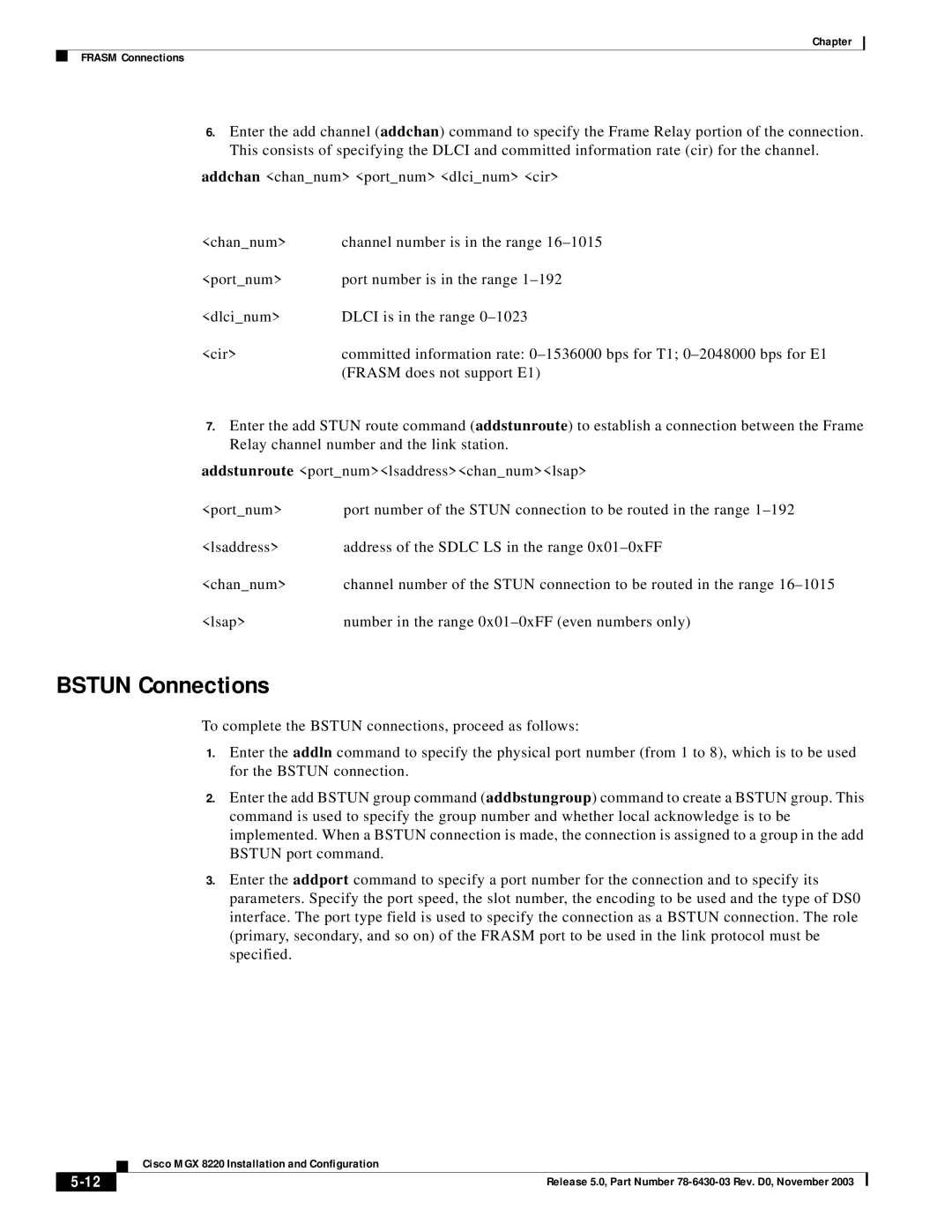 Cisco Systems MGX 8220 manual Bstun Connections 