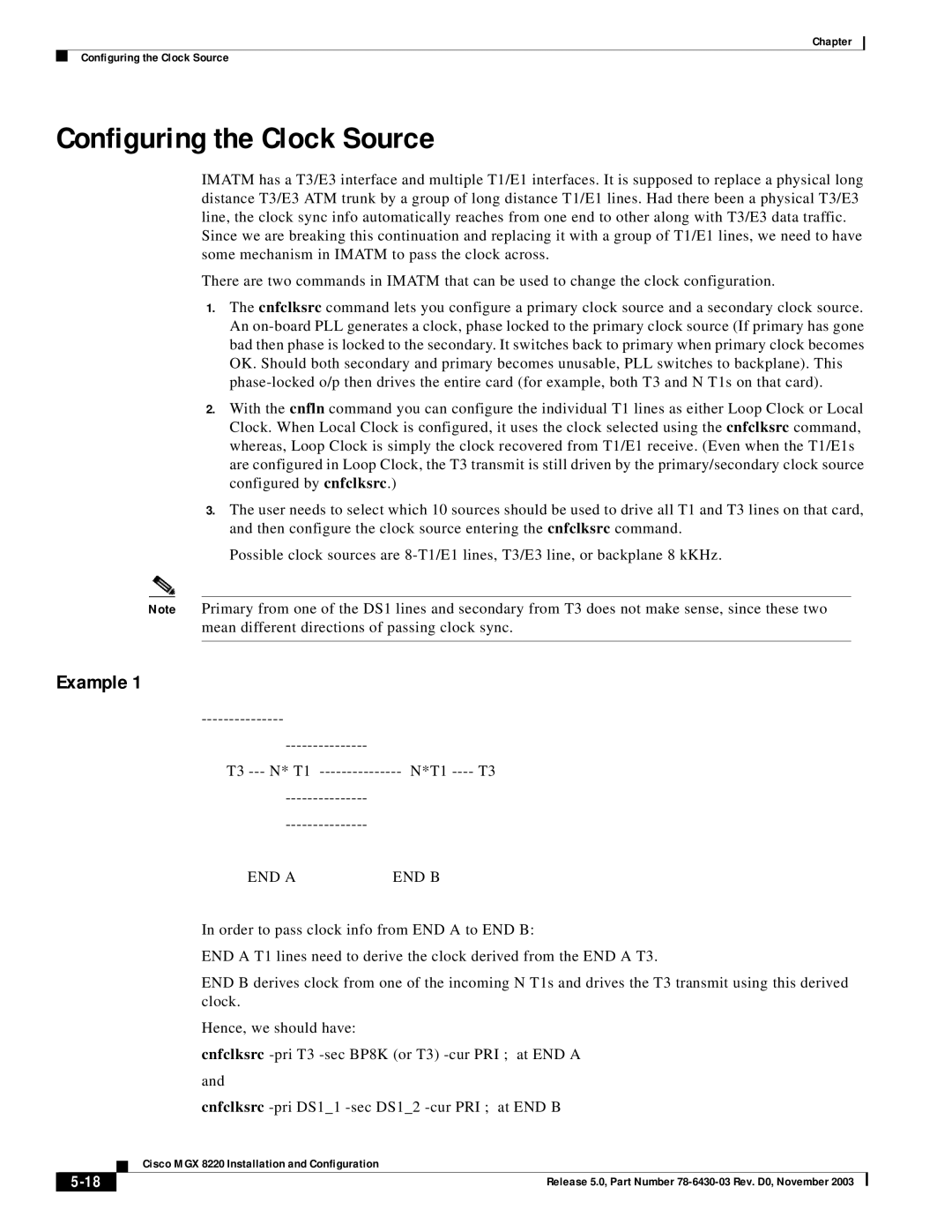 Cisco Systems MGX 8220 manual Configuring the Clock Source, Example, END a END B 