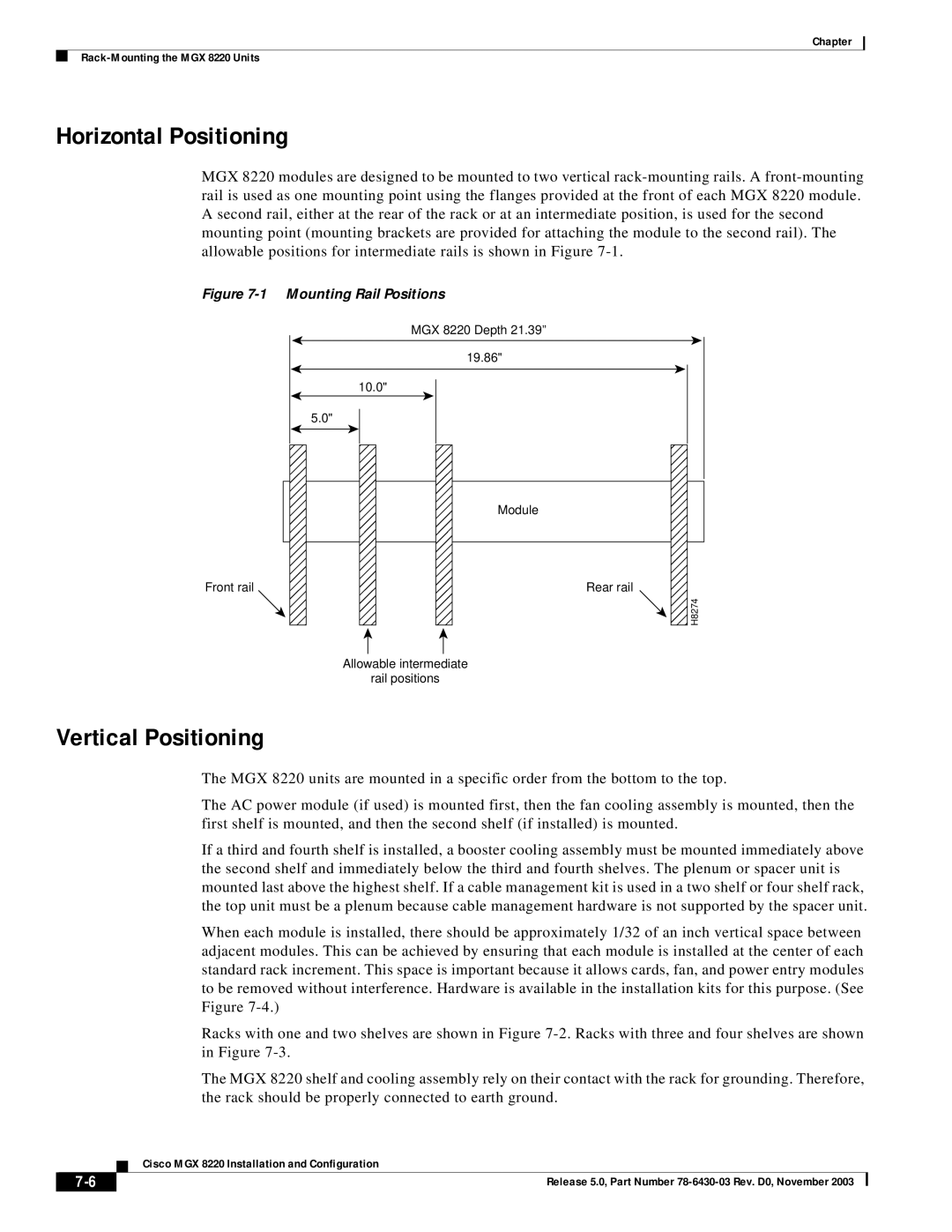 Cisco Systems MGX 8220 manual Horizontal Positioning, Vertical Positioning 