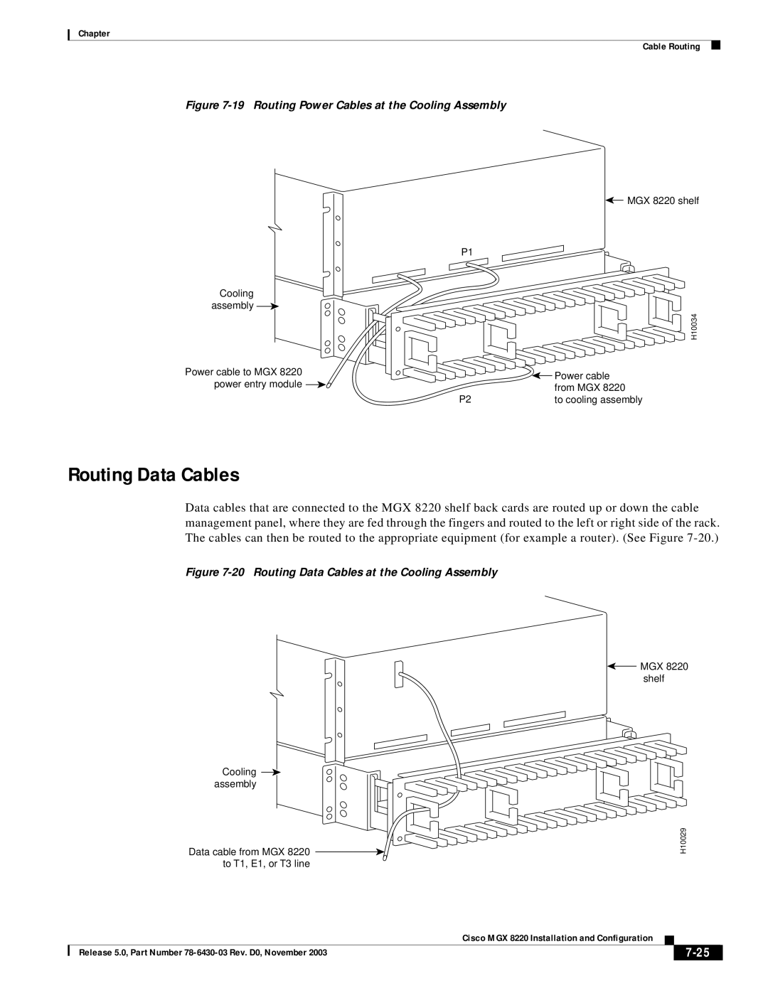 Cisco Systems MGX 8220 manual Routing Data Cables, Routing Power Cables at the Cooling Assembly 