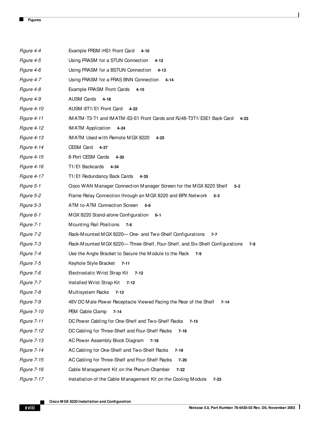 Cisco Systems MGX 8220 manual Xviii 