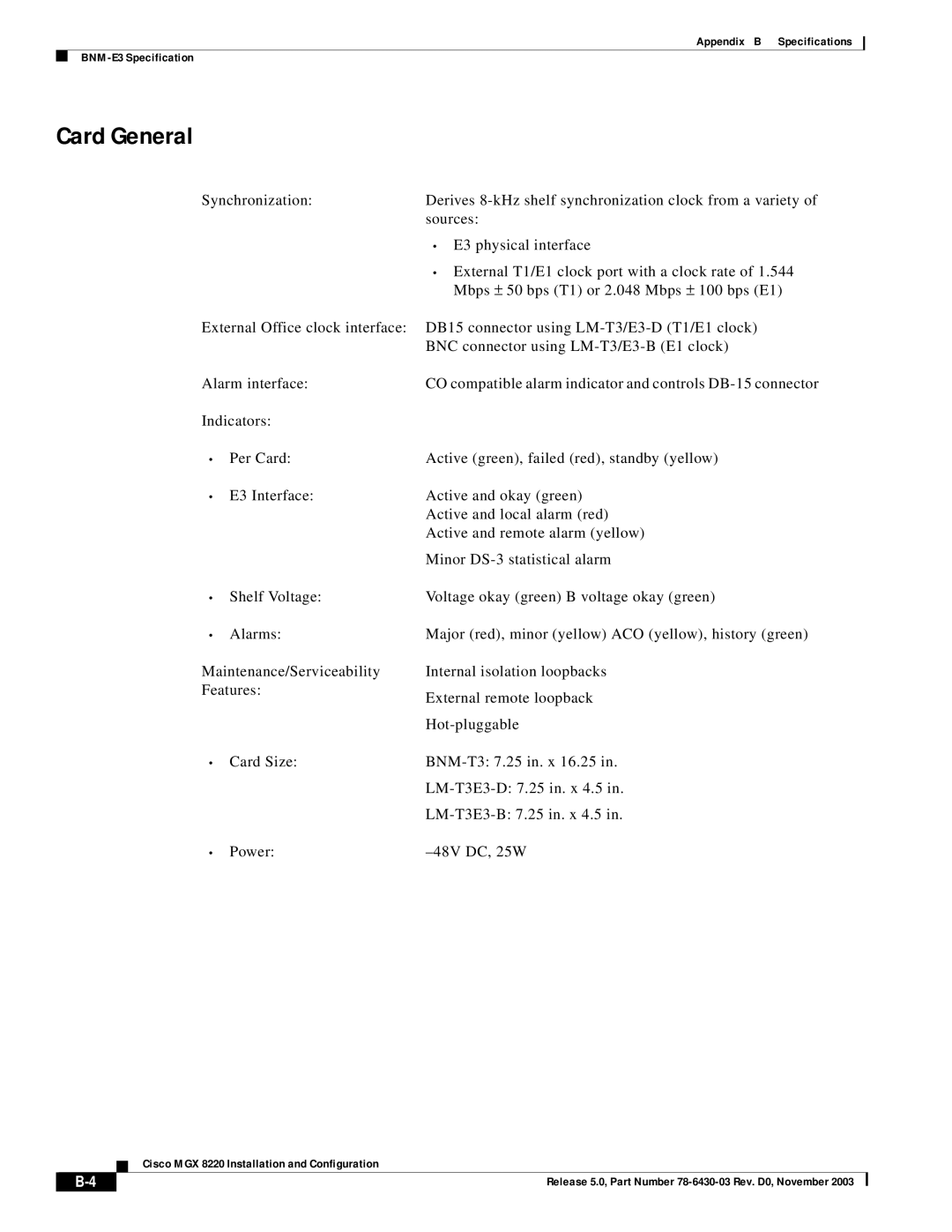 Cisco Systems MGX 8220 manual Card General 