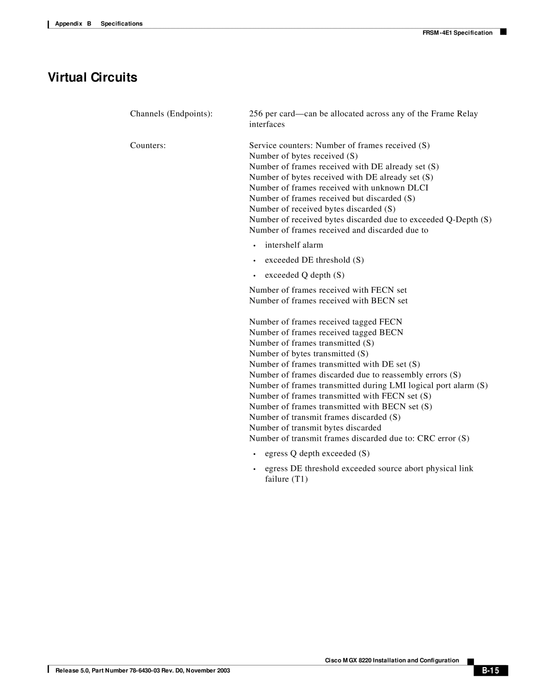 Cisco Systems MGX 8220 manual Virtual Circuits 