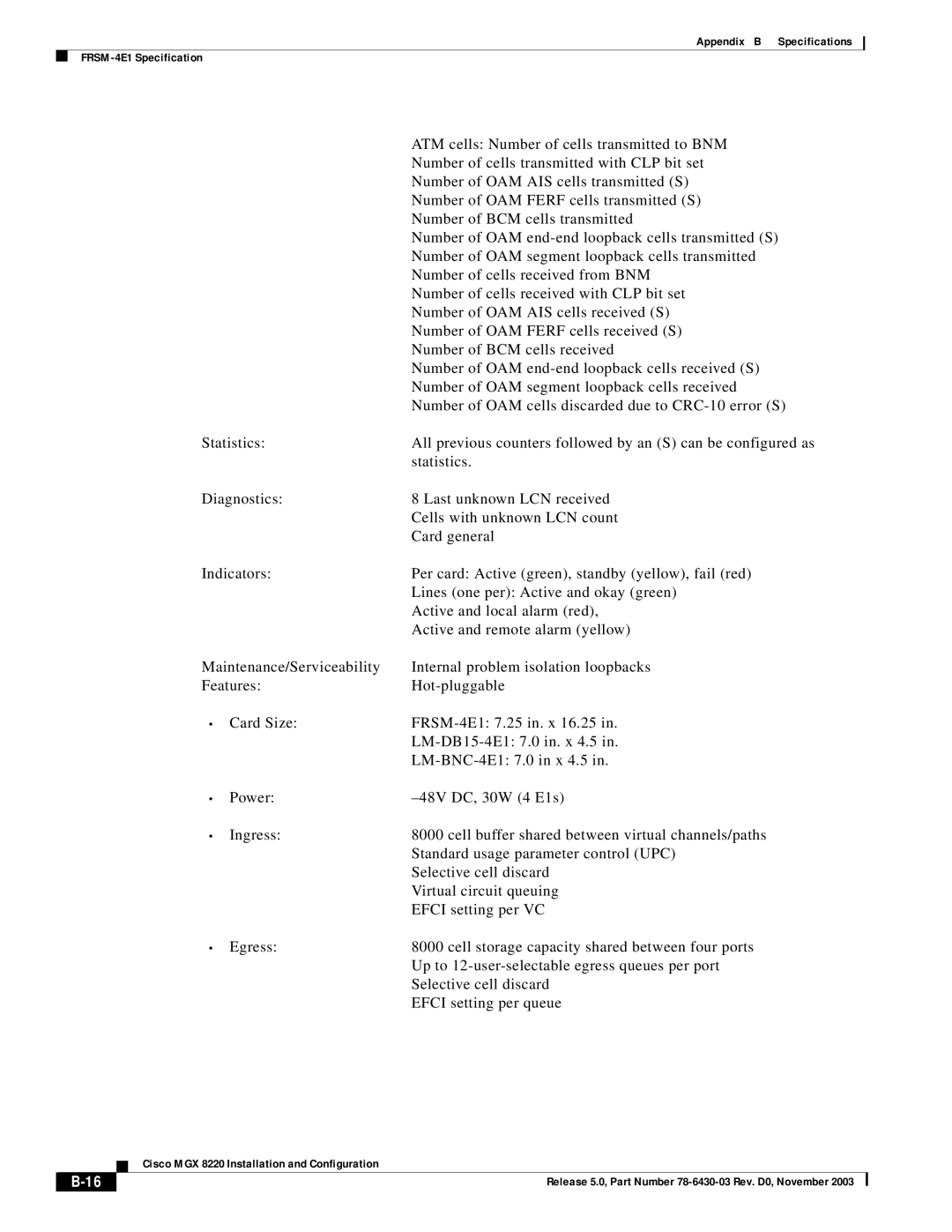 Cisco Systems MGX 8220 manual ATM cells Number of cells transmitted to BNM 