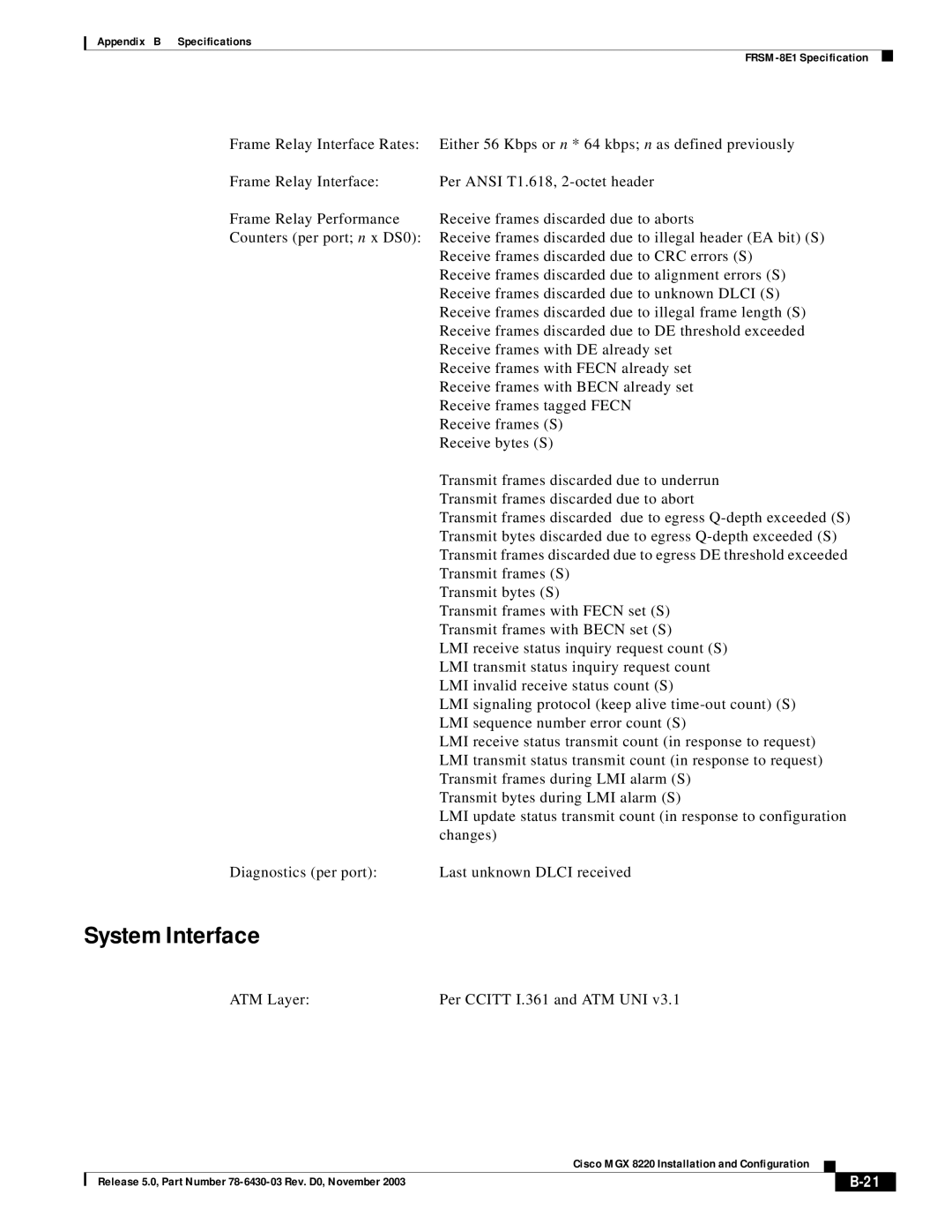 Cisco Systems MGX 8220 manual ATM Layer Per Ccitt I.361 and ATM UNI 