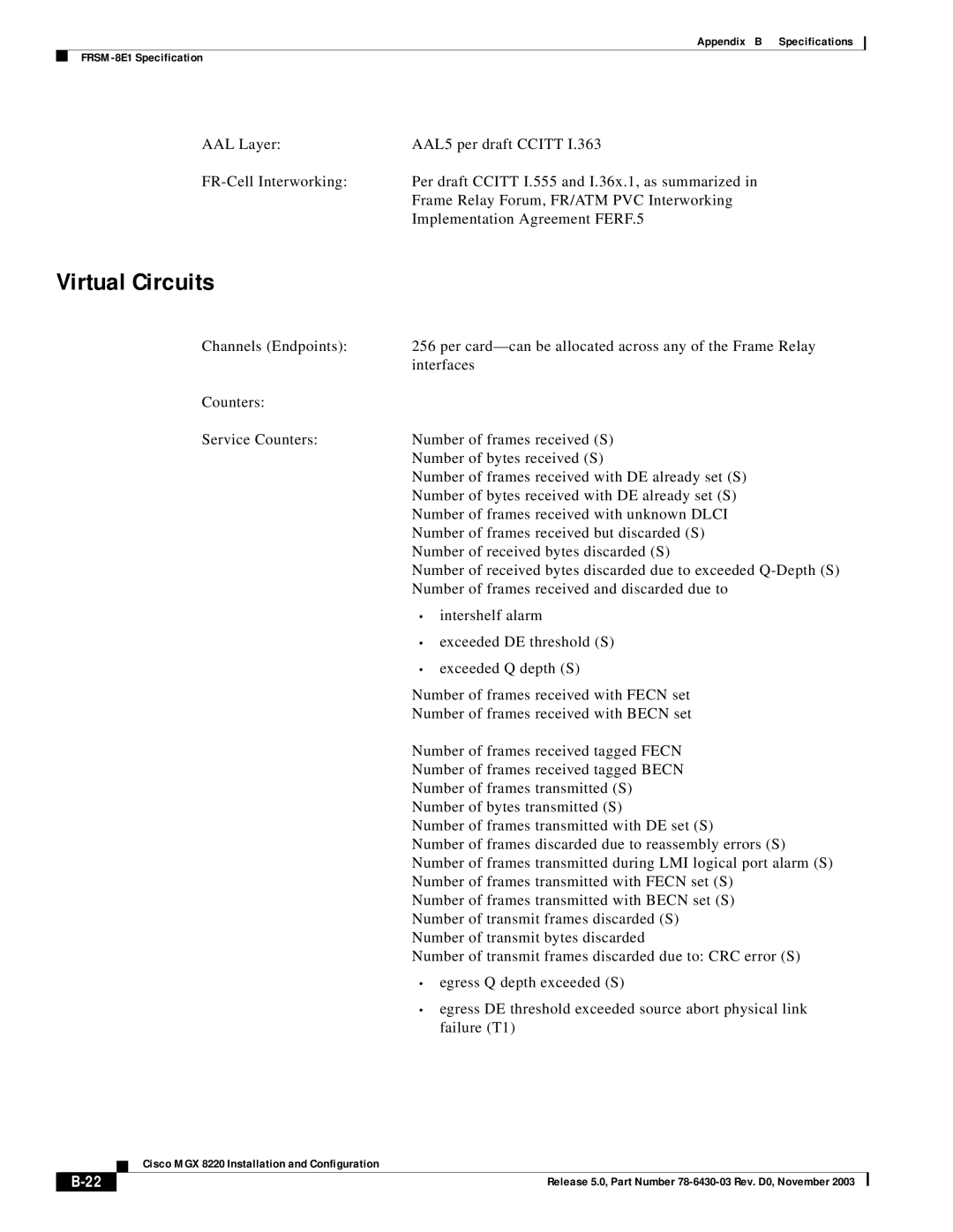 Cisco Systems MGX 8220 manual Virtual Circuits 