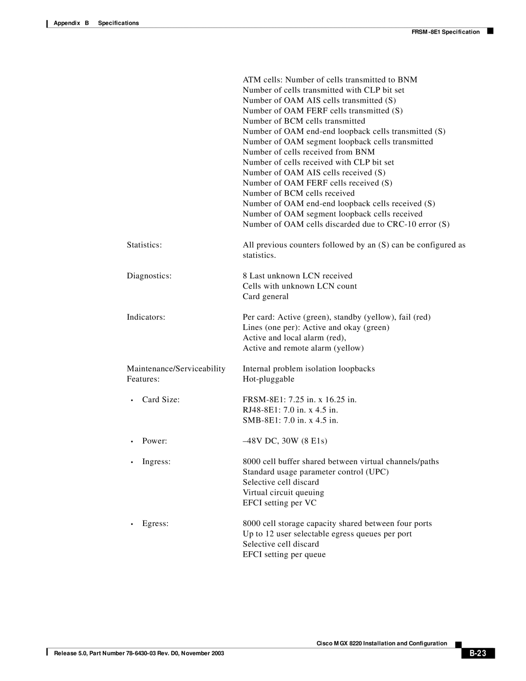 Cisco Systems MGX 8220 manual ATM cells Number of cells transmitted to BNM 