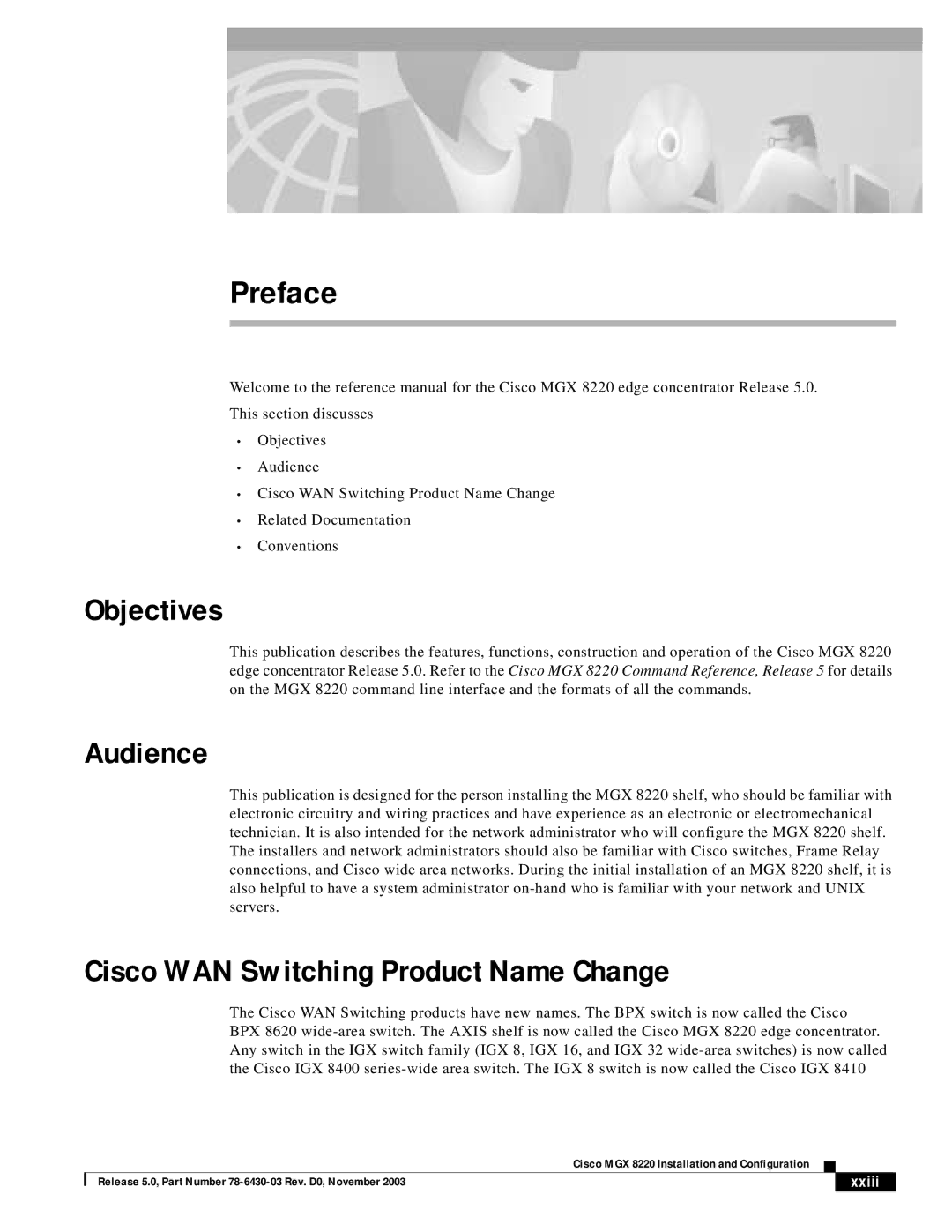 Cisco Systems MGX 8220 manual Objectives, Audience, Cisco WAN Switching Product Name Change 