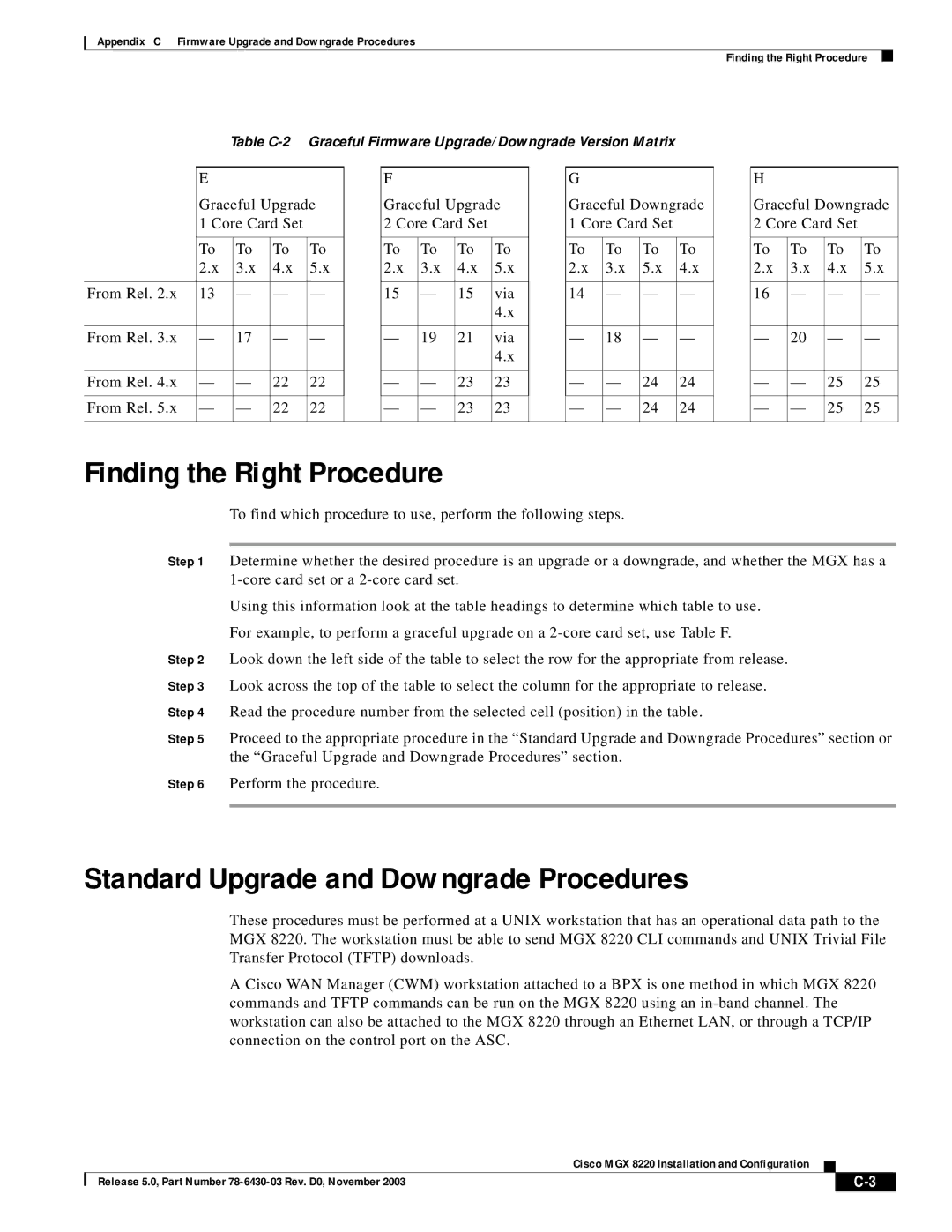 Cisco Systems MGX 8220 manual Finding the Right Procedure, Standard Upgrade and Downgrade Procedures 