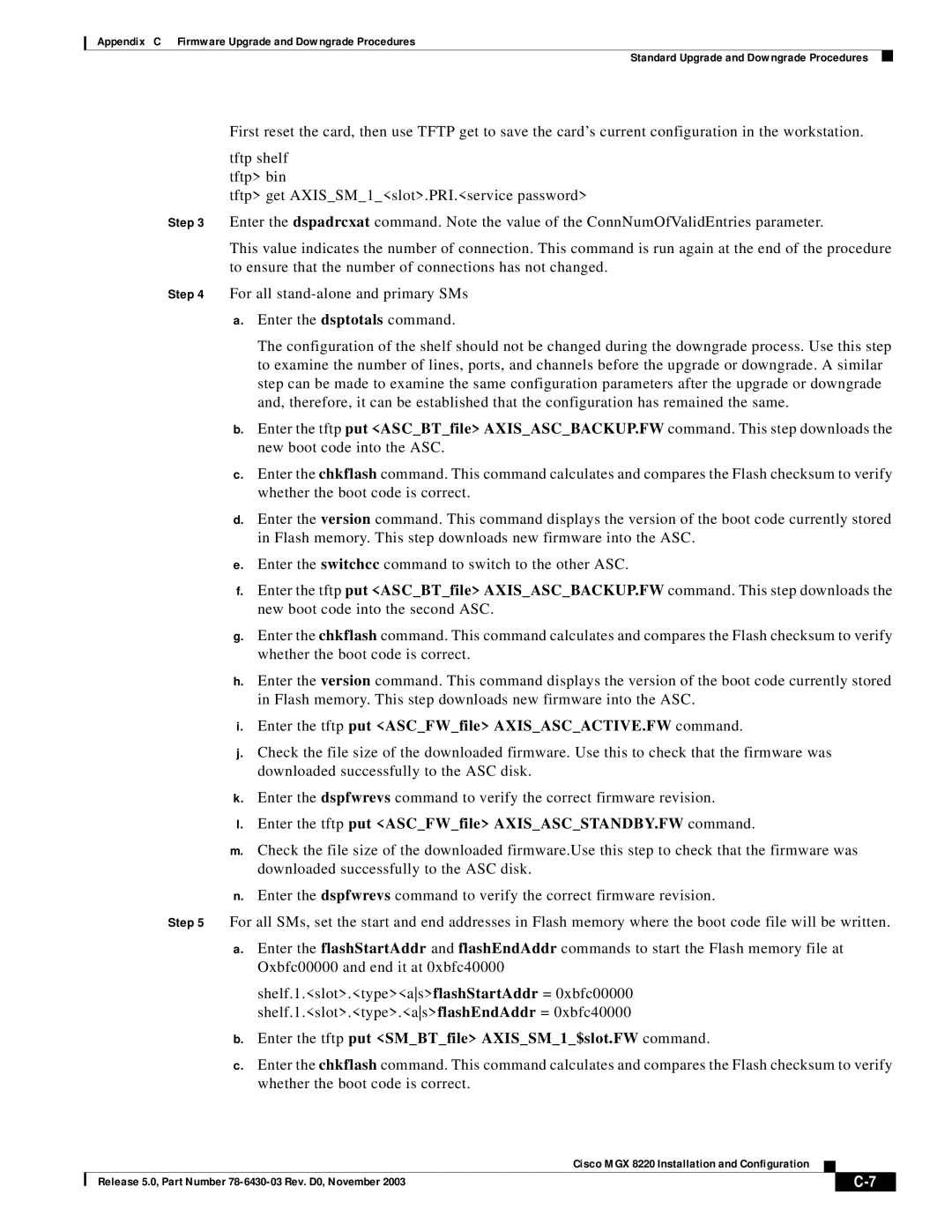 Cisco Systems MGX 8220 manual Enter the tftp put ASCFWfile AXISASCSTANDBY.FW command 