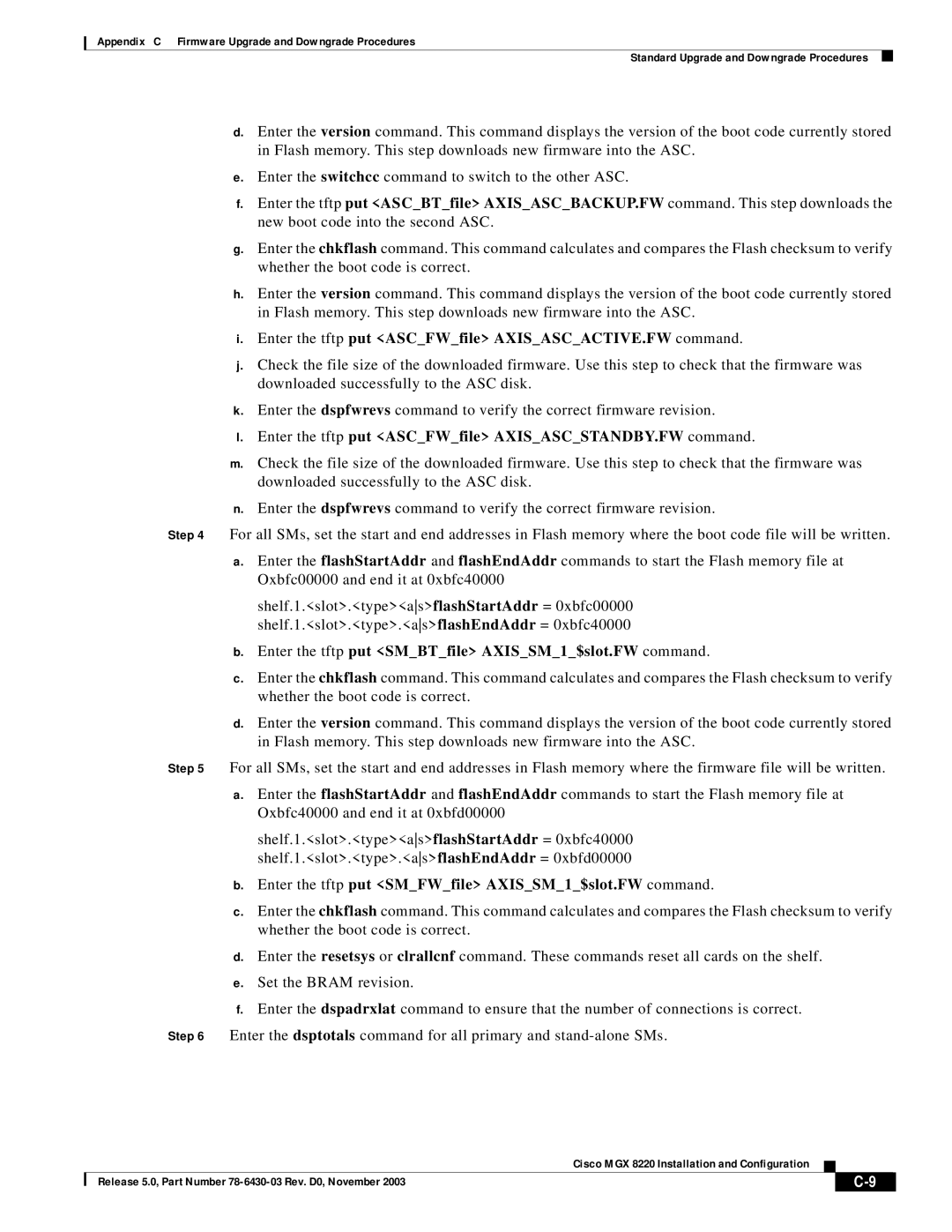 Cisco Systems MGX 8220 manual Enter the tftp put ASCFWfile AXISASCACTIVE.FW command 