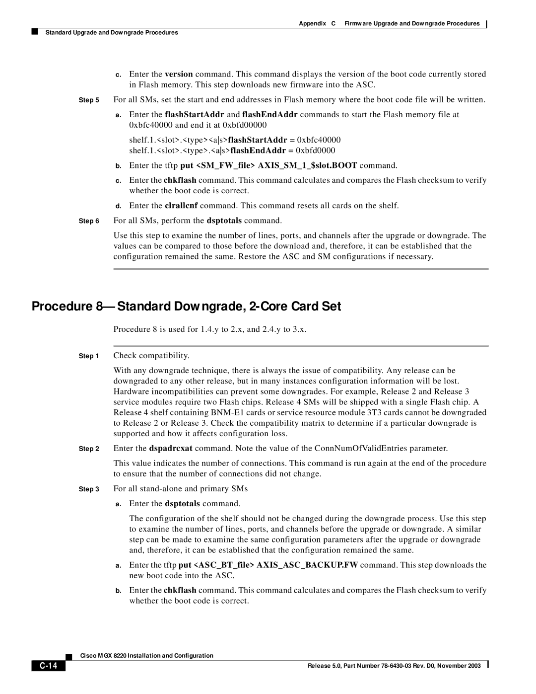 Cisco Systems MGX 8220 manual Procedure 8-Standard Downgrade, 2-Core Card Set 