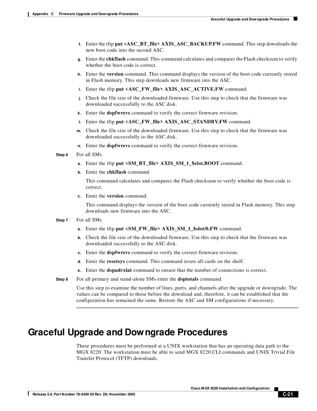 Cisco Systems MGX 8220 manual Graceful Upgrade and Downgrade Procedures 