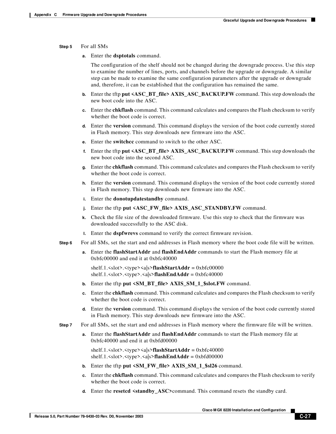 Cisco Systems MGX 8220 manual Enter the tftp put SMFWfile AXISSM1$sl26 command 