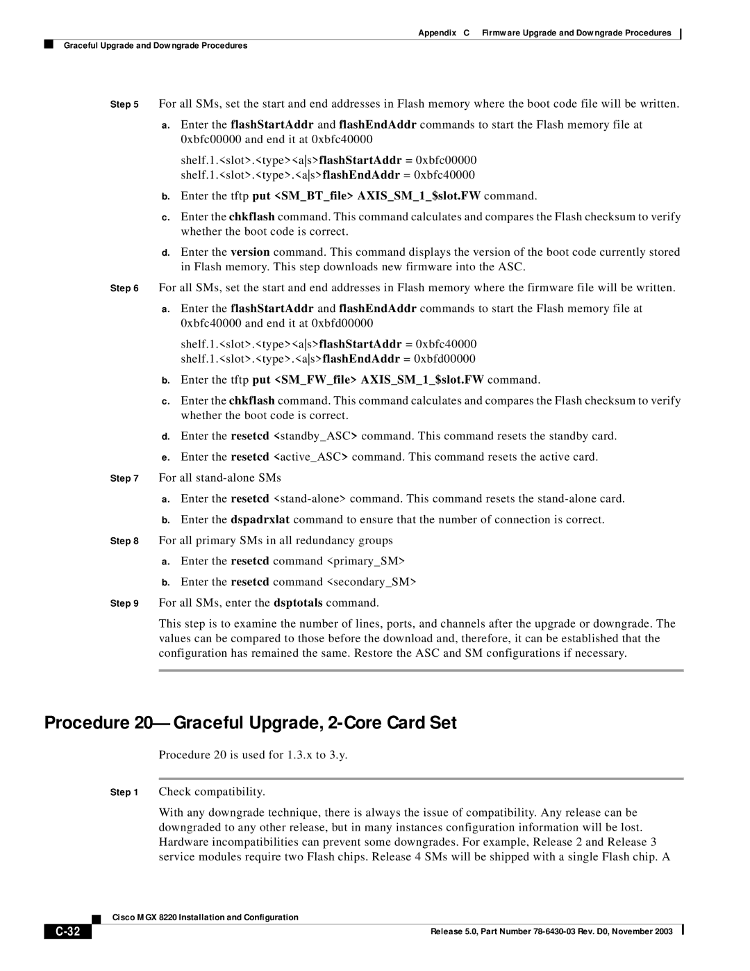 Cisco Systems MGX 8220 manual Procedure 20-Graceful Upgrade, 2-Core Card Set 