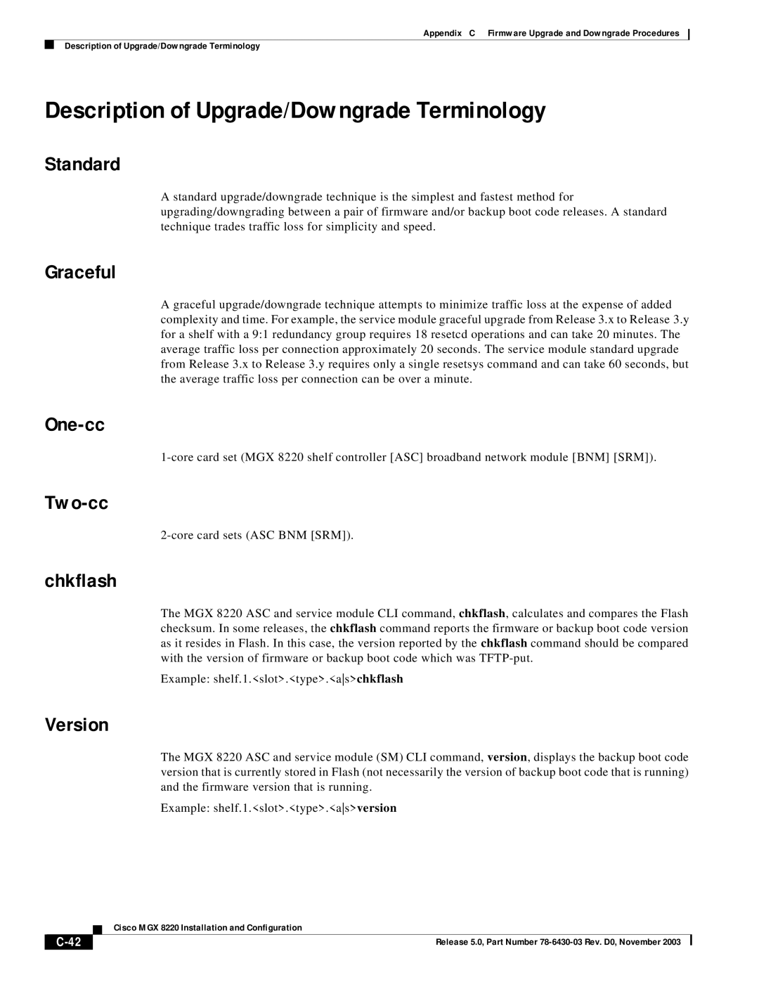 Cisco Systems MGX 8220 manual Description of Upgrade/Downgrade Terminology 