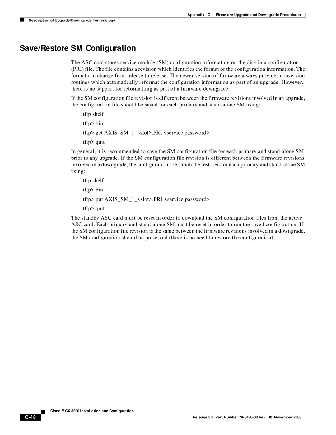 Cisco Systems MGX 8220 manual Save/Restore SM Configuration 