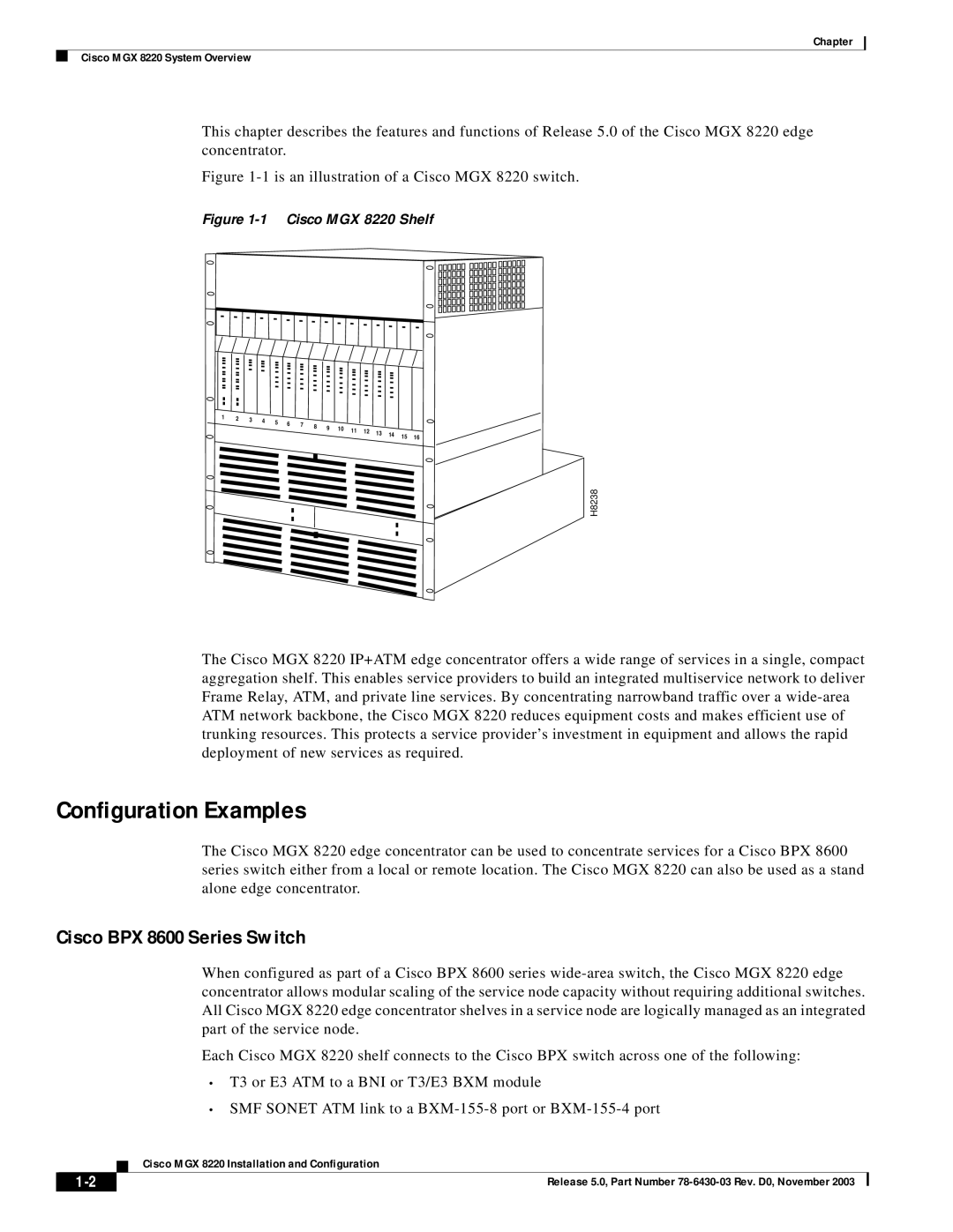 Cisco Systems MGX 8220 manual Configuration Examples, Cisco BPX 8600 Series Switch 