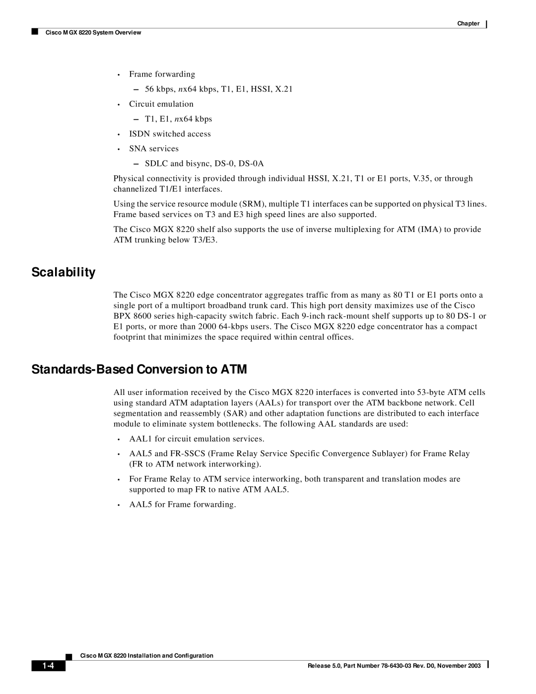 Cisco Systems MGX 8220 manual Scalability, Standards-Based Conversion to ATM 