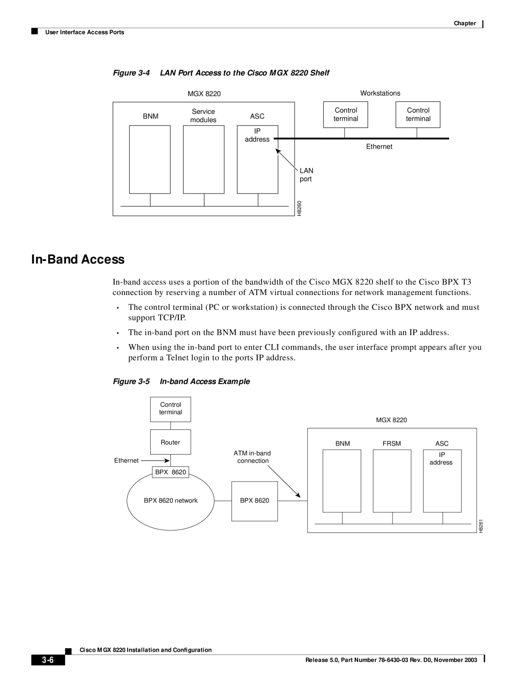 Cisco Systems manual In-Band Access, LAN Port Access to the Cisco MGX 8220 Shelf 