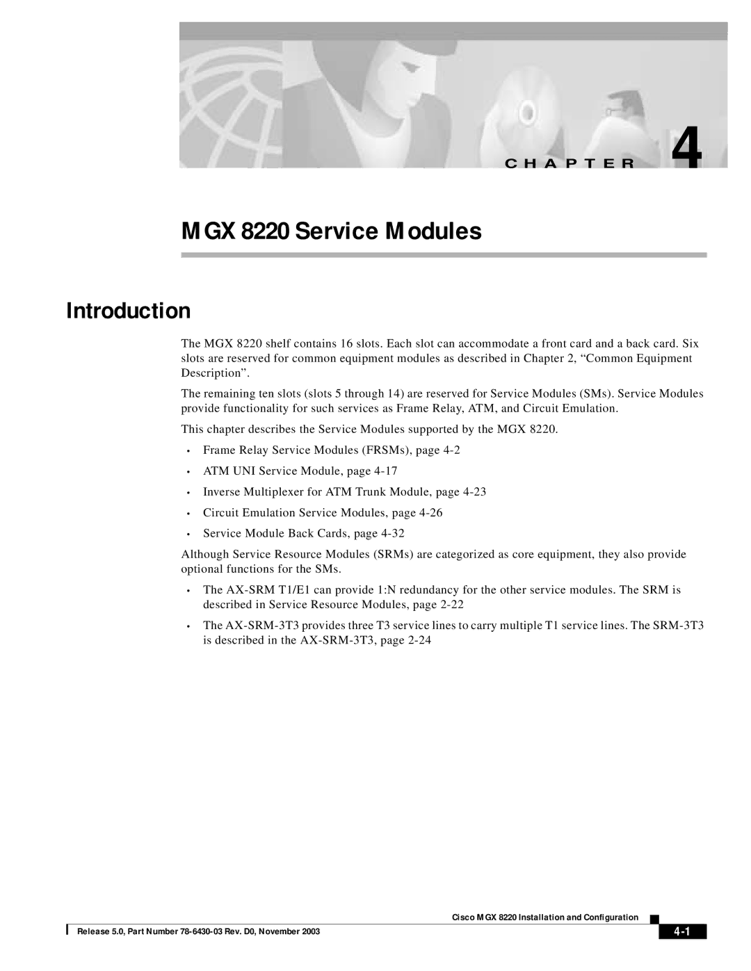 Cisco Systems manual MGX 8220 Service Modules, Introduction 