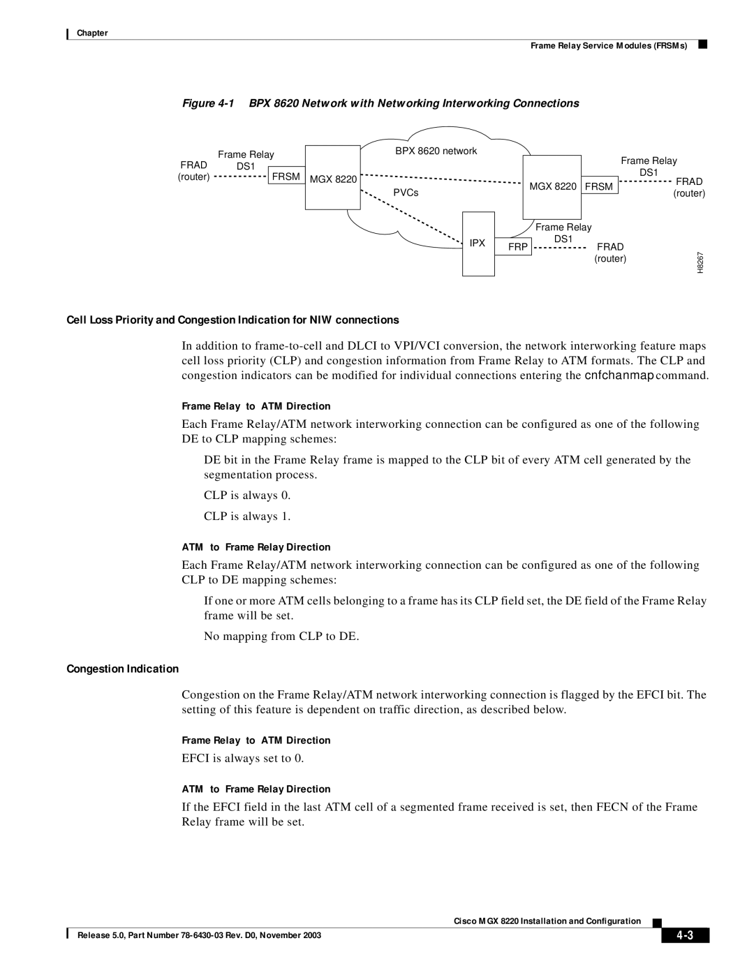 Cisco Systems MGX 8220 manual Congestion Indication, BPX 8620 Network with Networking Interworking Connections 